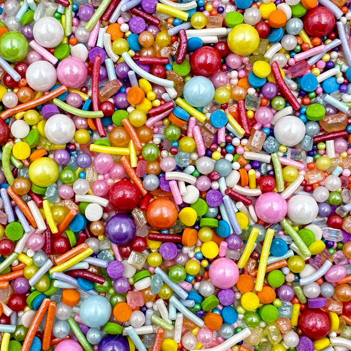 Kercky Rainbow Sprinkles jar front for vibrant cake decorating