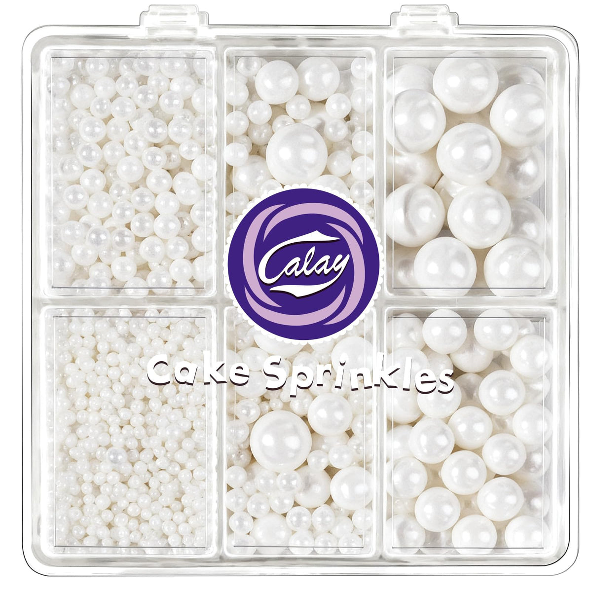 Kercky four-size white pearl sprinkles set for precise cake detailing.