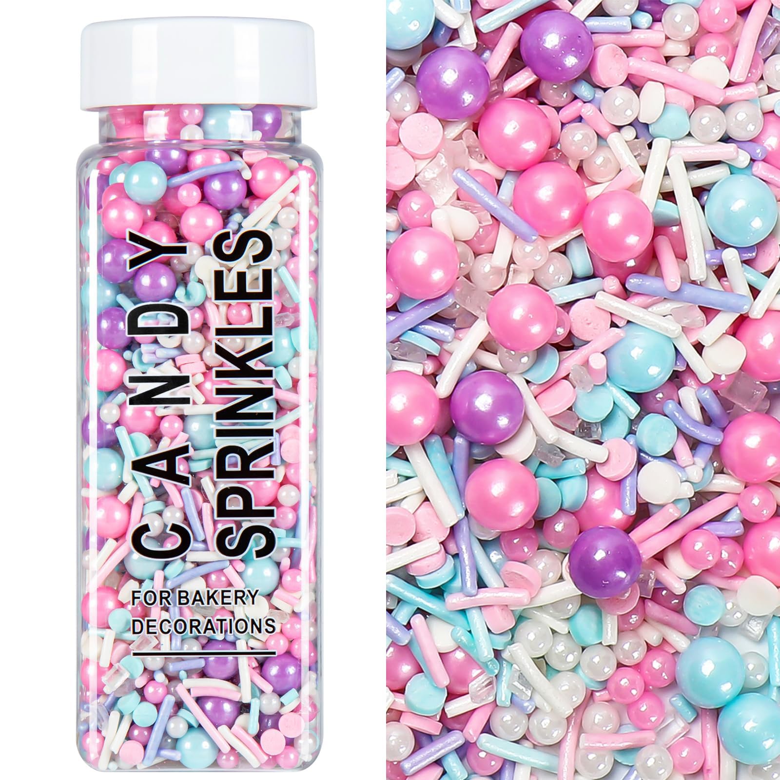 Kercky pink-pearl-confetti sprinkles brighten cakes with festive texture.