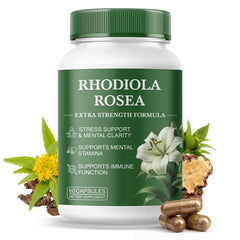 Kereeao Rhodiola Rosea capsules on a clean bottle for daily energy and resilience