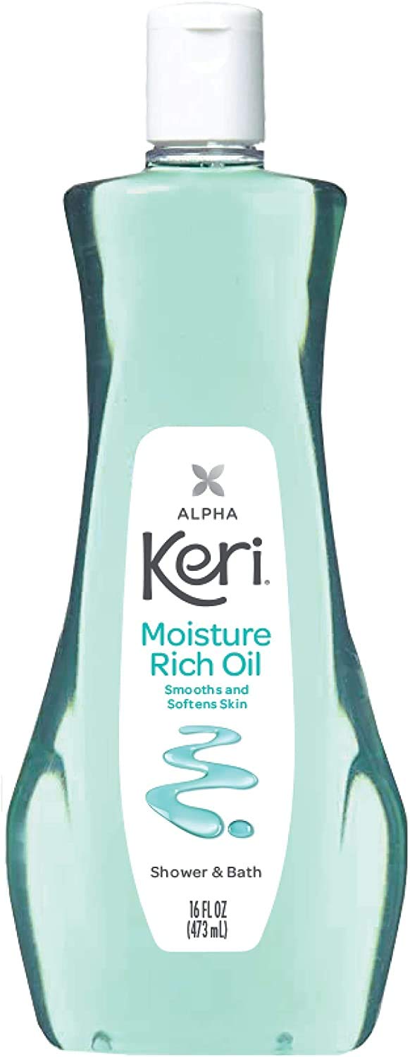 Keri Moisturizing Shower and Bath Oil bottle front showing hydration potential