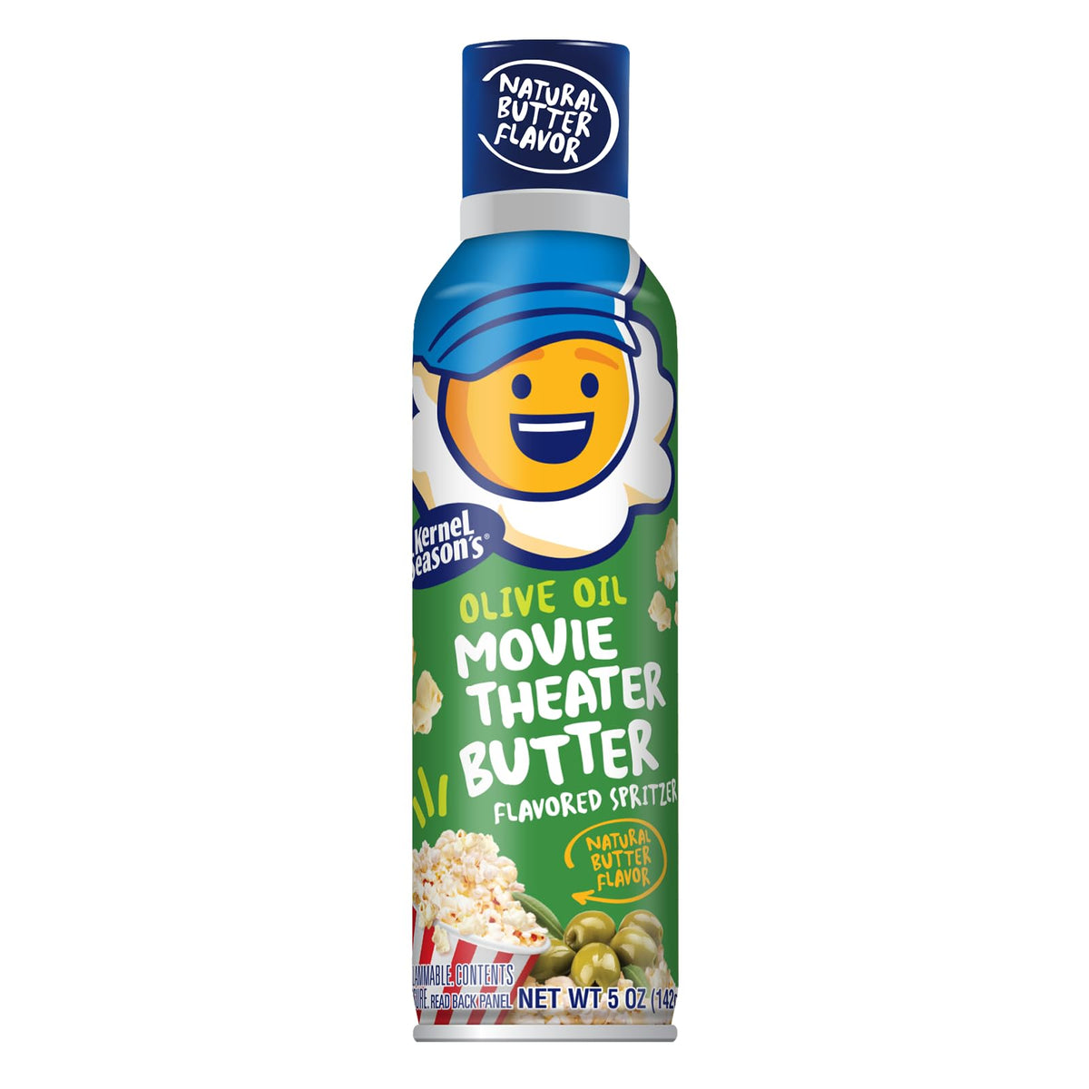 Kernel Season's Movie Theater Butter Olive Oil Spritzer bottle for theater-style popcorn flavor at home.