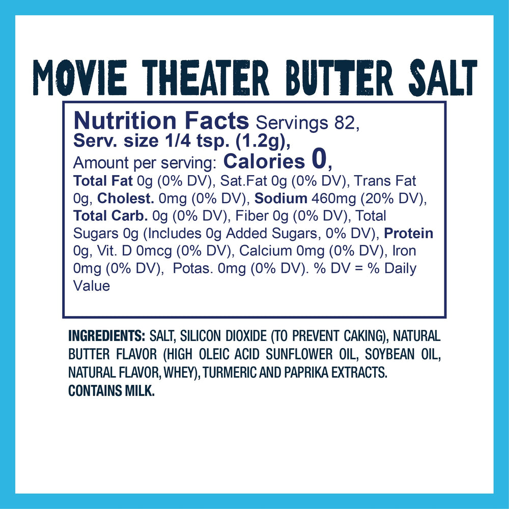 Kernel Season's Movie Theater Butter Salt pack highlights all-natural seasoning for versatile snacks.