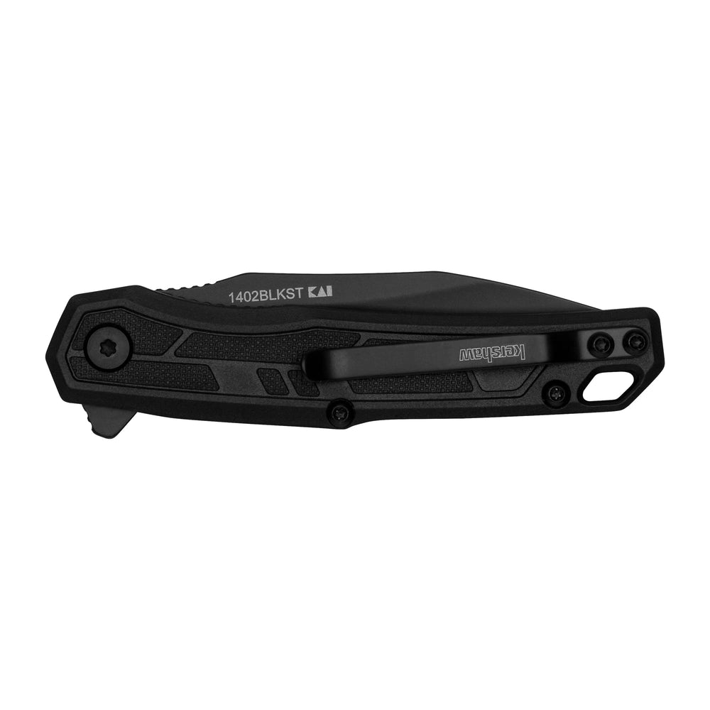 Kershaw Appa edge detail with black-oxide finish hides scratches.