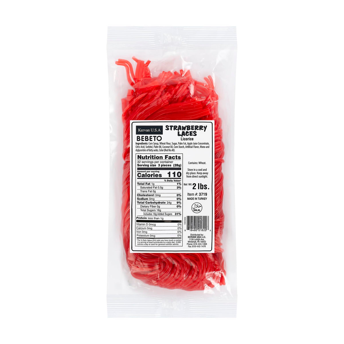 Kervan Bebeto strawberry licorice laces ideal for braiding with a soft, chewy texture.