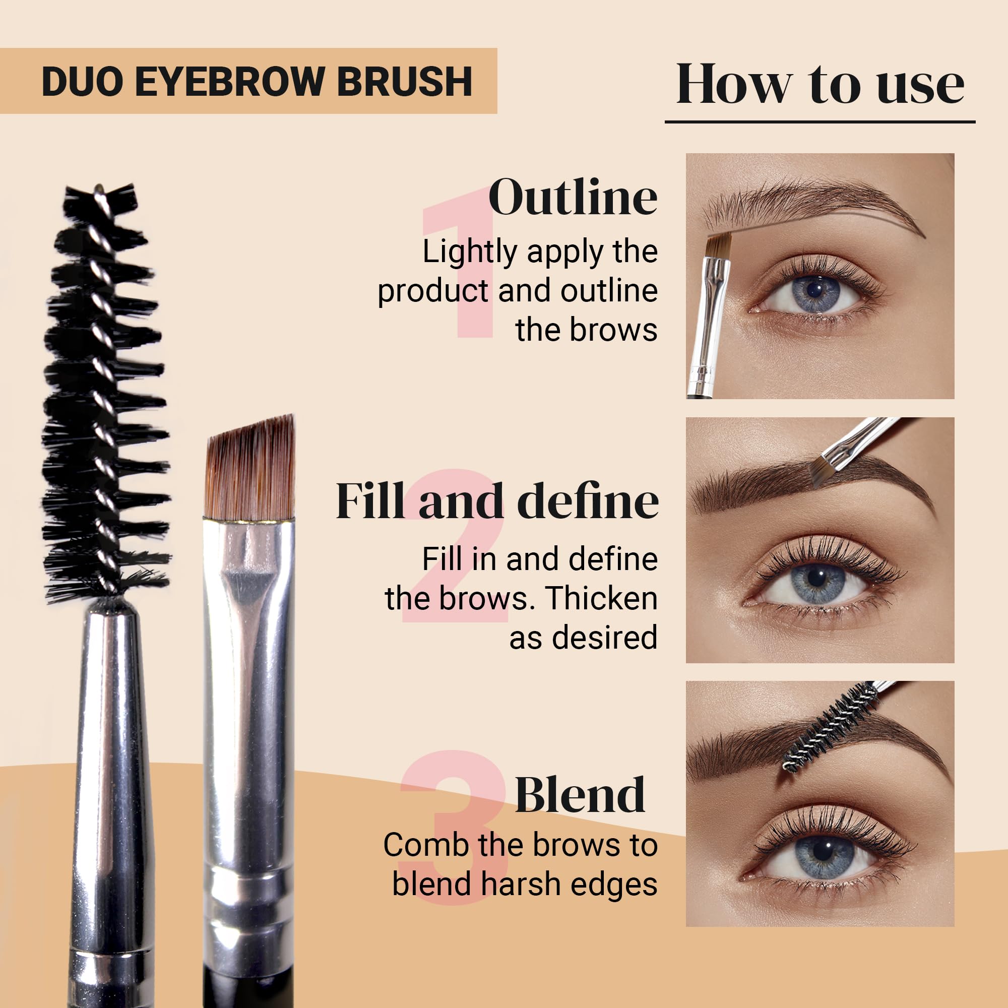 KESHIMA Eyebrow Brush Duo close-up of firm bristles for smooth powder application.