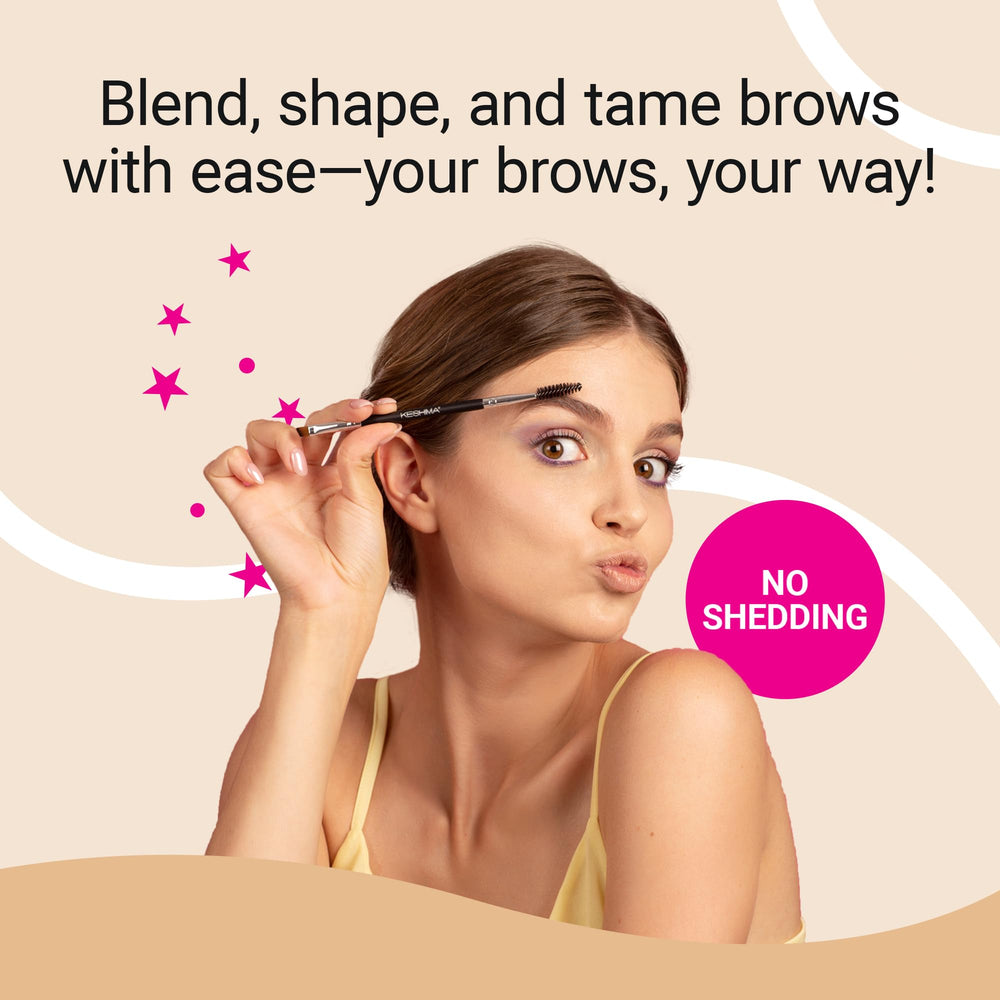KESHIMA Eyebrow Brush Duo ergonomic wooden handle for comfortable daily use.