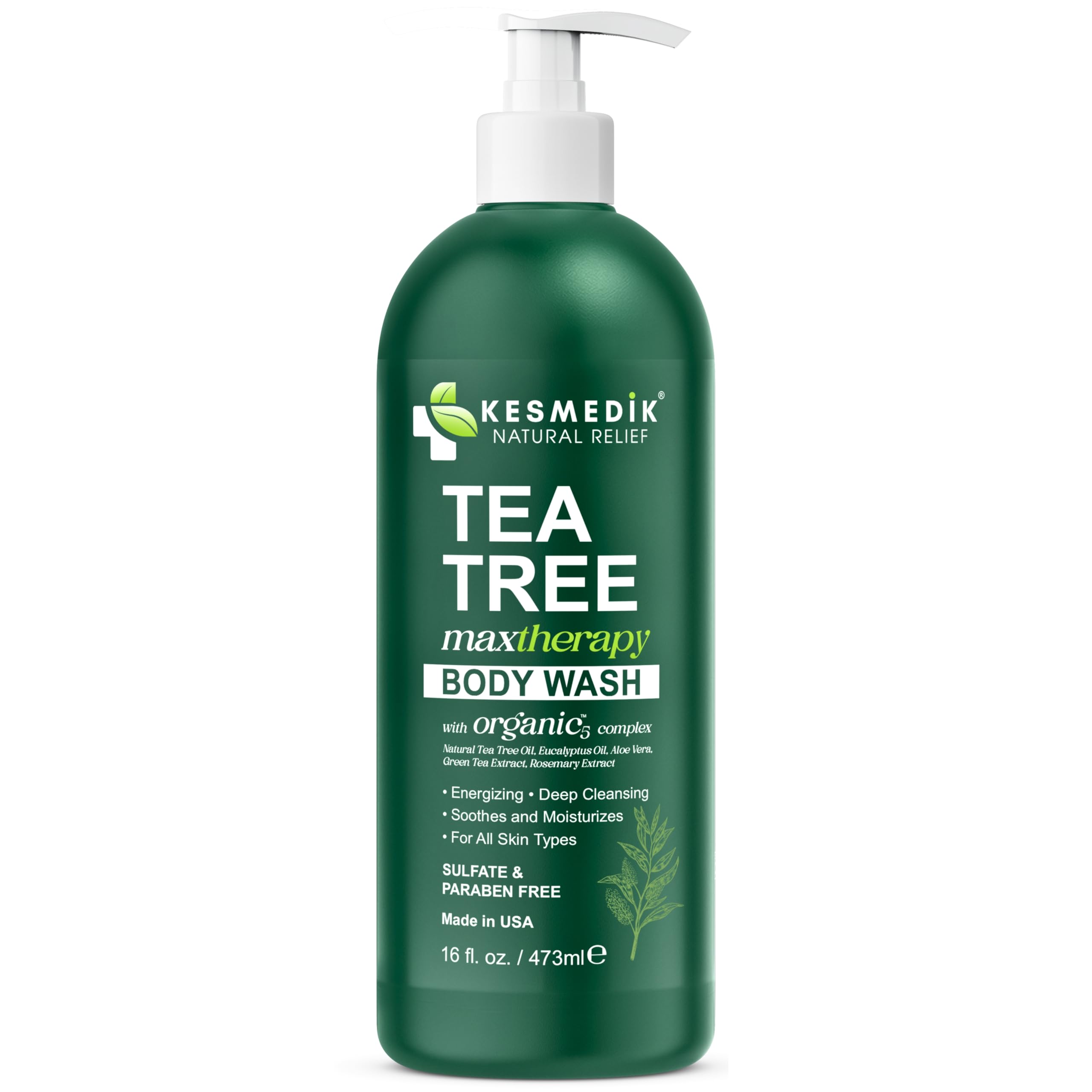 KESMEDIK Tea Tree Body Wash offers a gentle formula for sensitive skin.