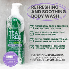 KESMEDIK Tea Tree Lavender Body Wash being poured for a smooth lather