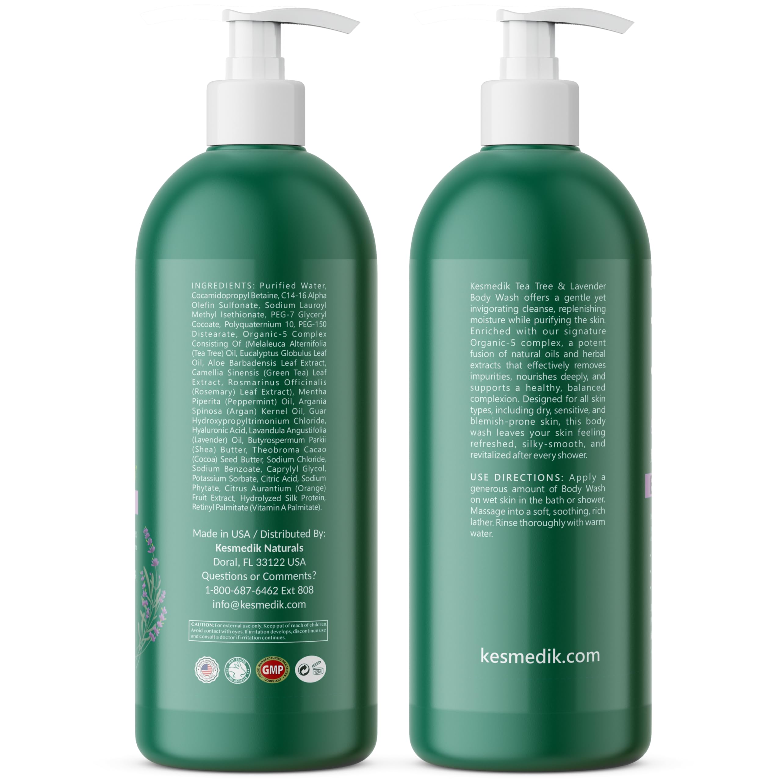 Shower scene with KESMEDIK Tea Tree Lavender Body Wash in use