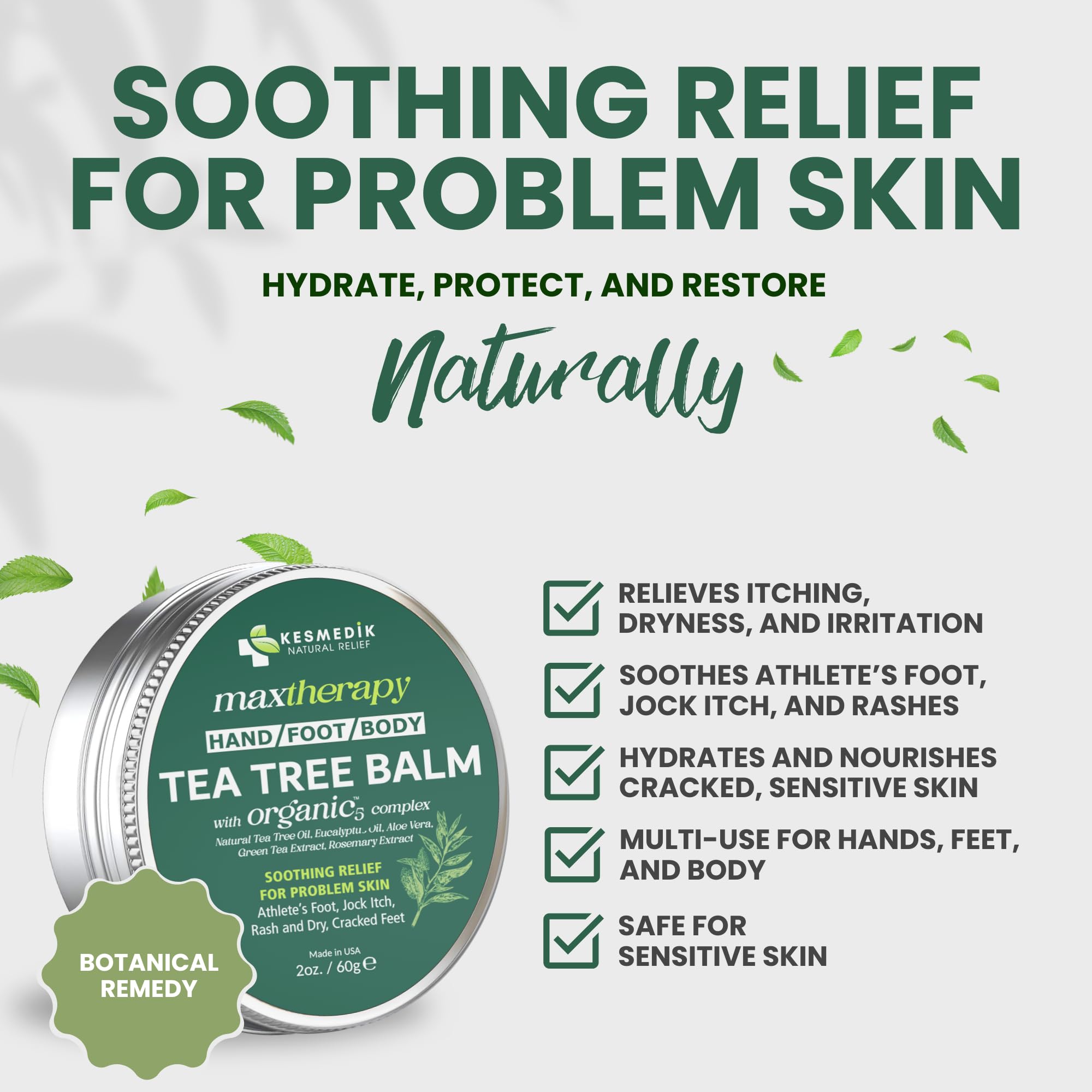 Product packaging highlights USA-made formulation and natural ingredients.