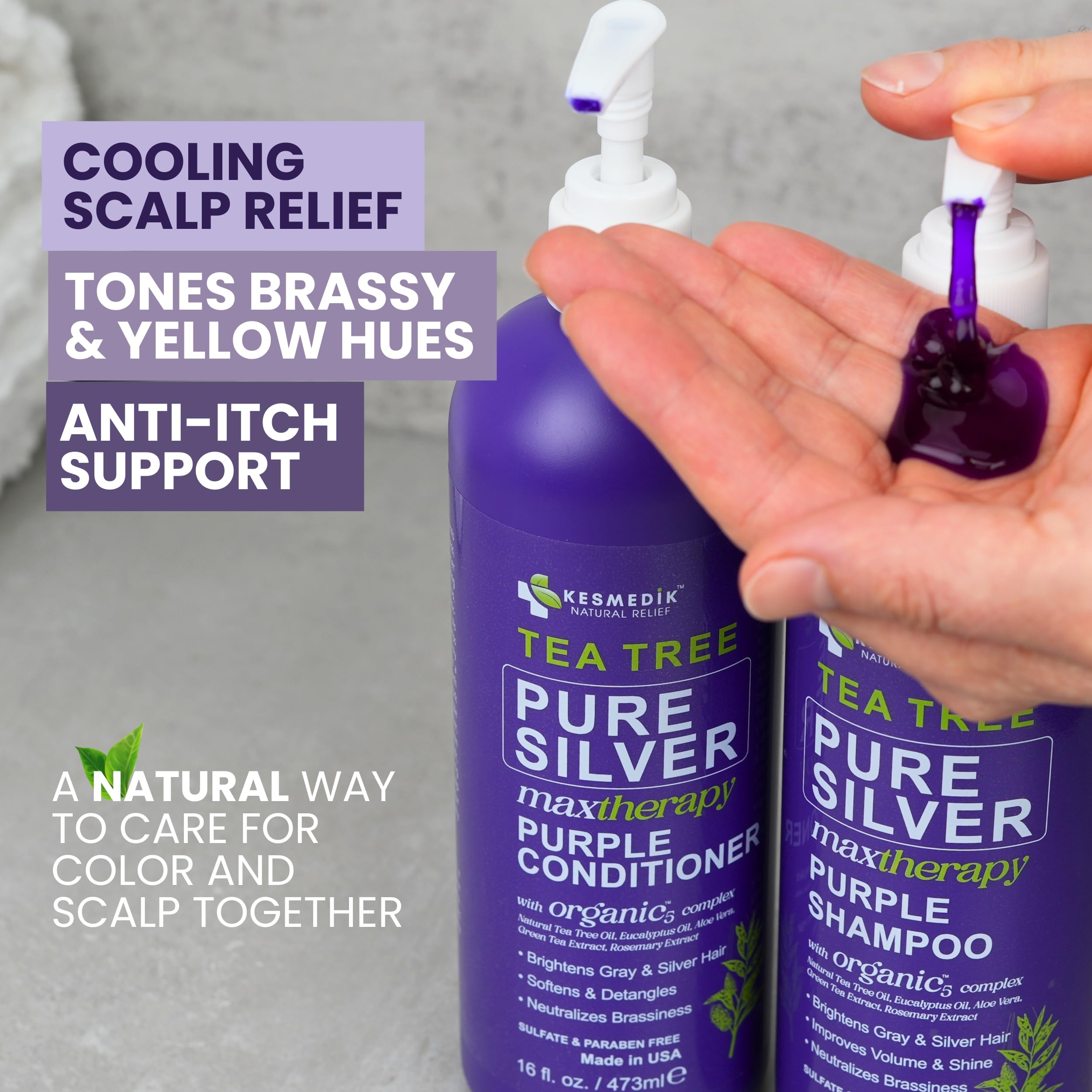 KESMEDIK Tea Tree Purple Conditioner tube delivering moisture while maintaining tone
