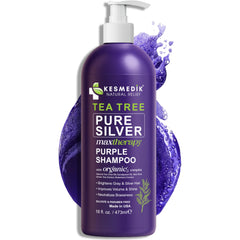 KESMEDIK Tea Tree Purple Shampoo bottle — sulfate-free toning for blondes and grays.