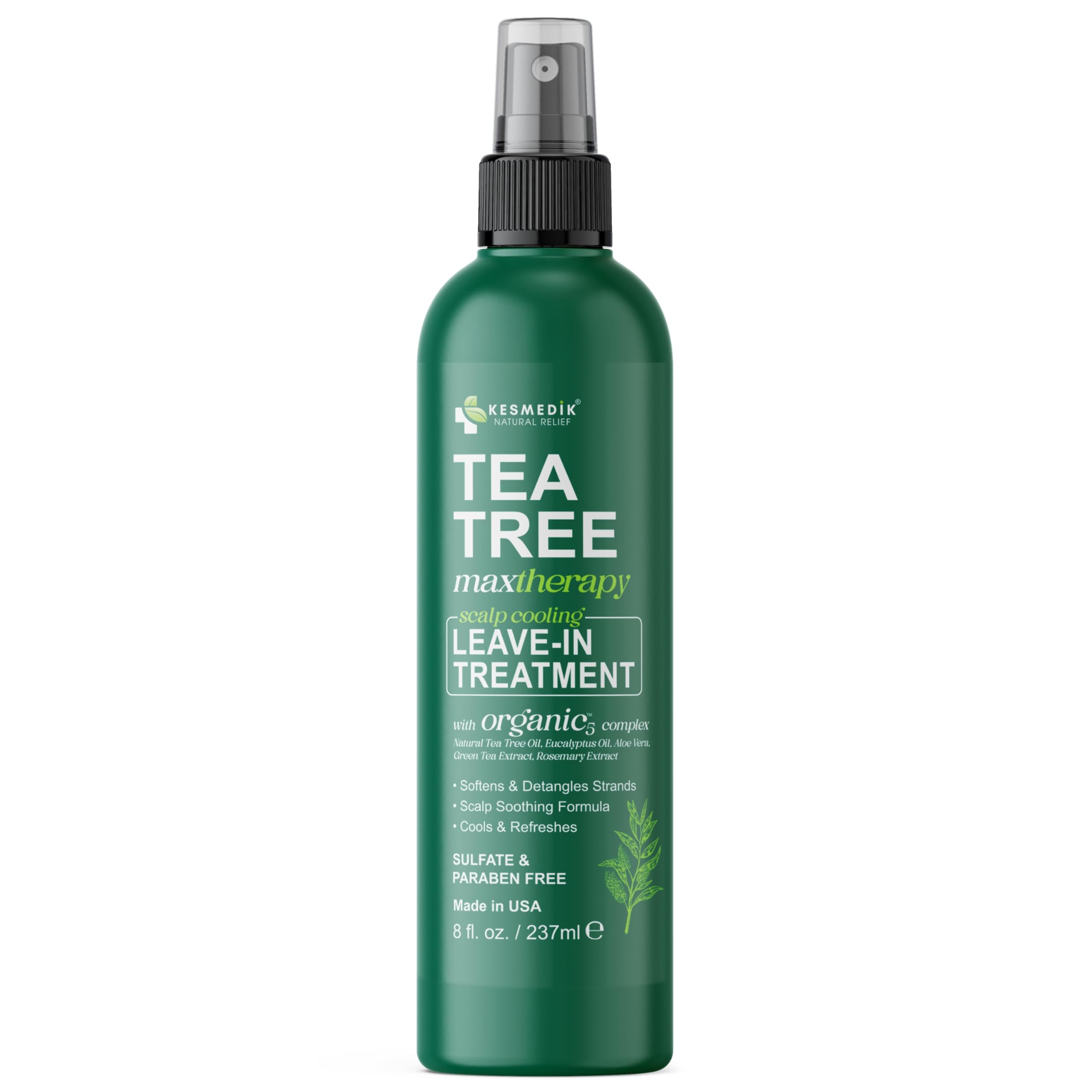 KESMEDIK Tea Tree Rosemary Leave-In Conditioner packaging on shelf