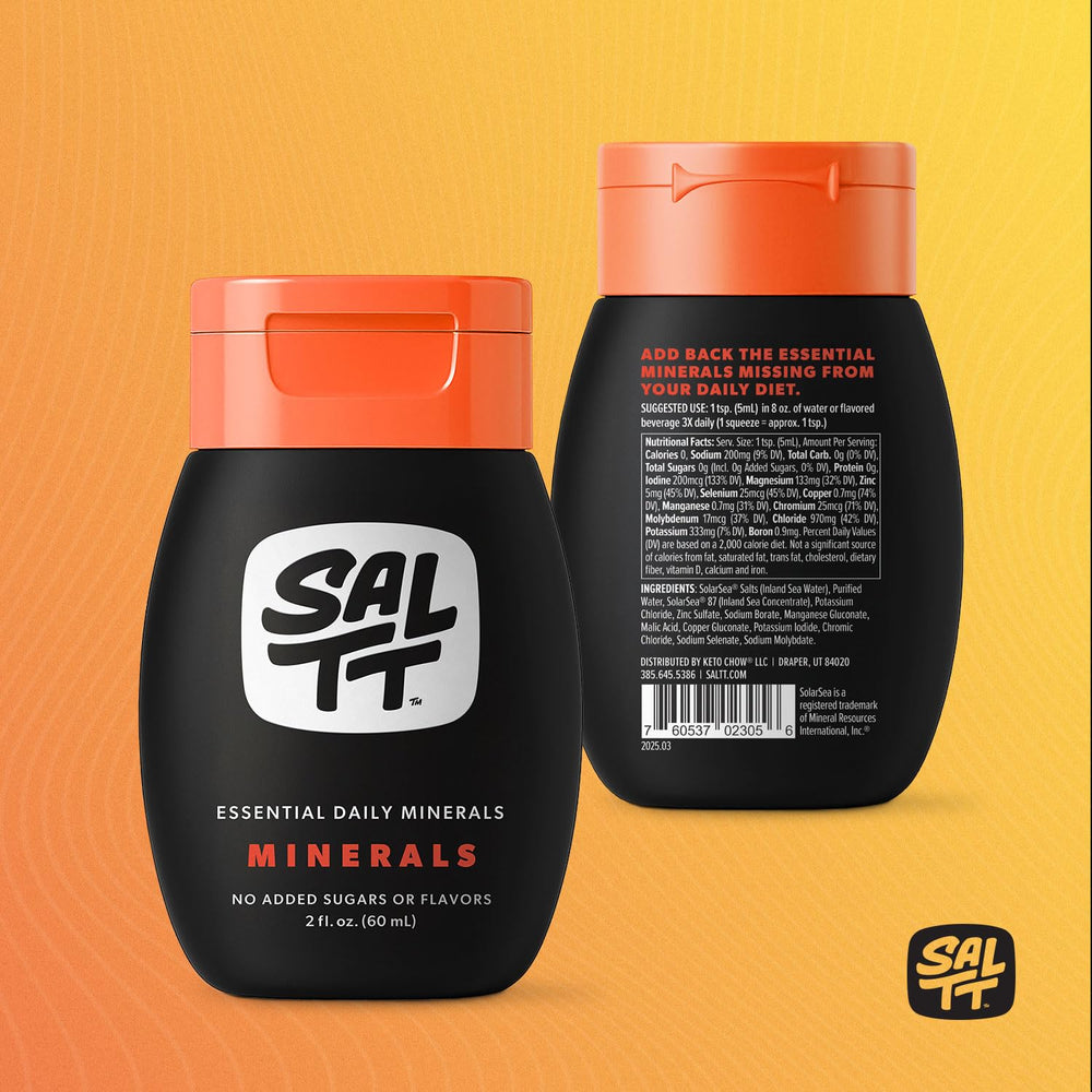 Keto Chow SALTT minerals packaging front shows clean vegan label