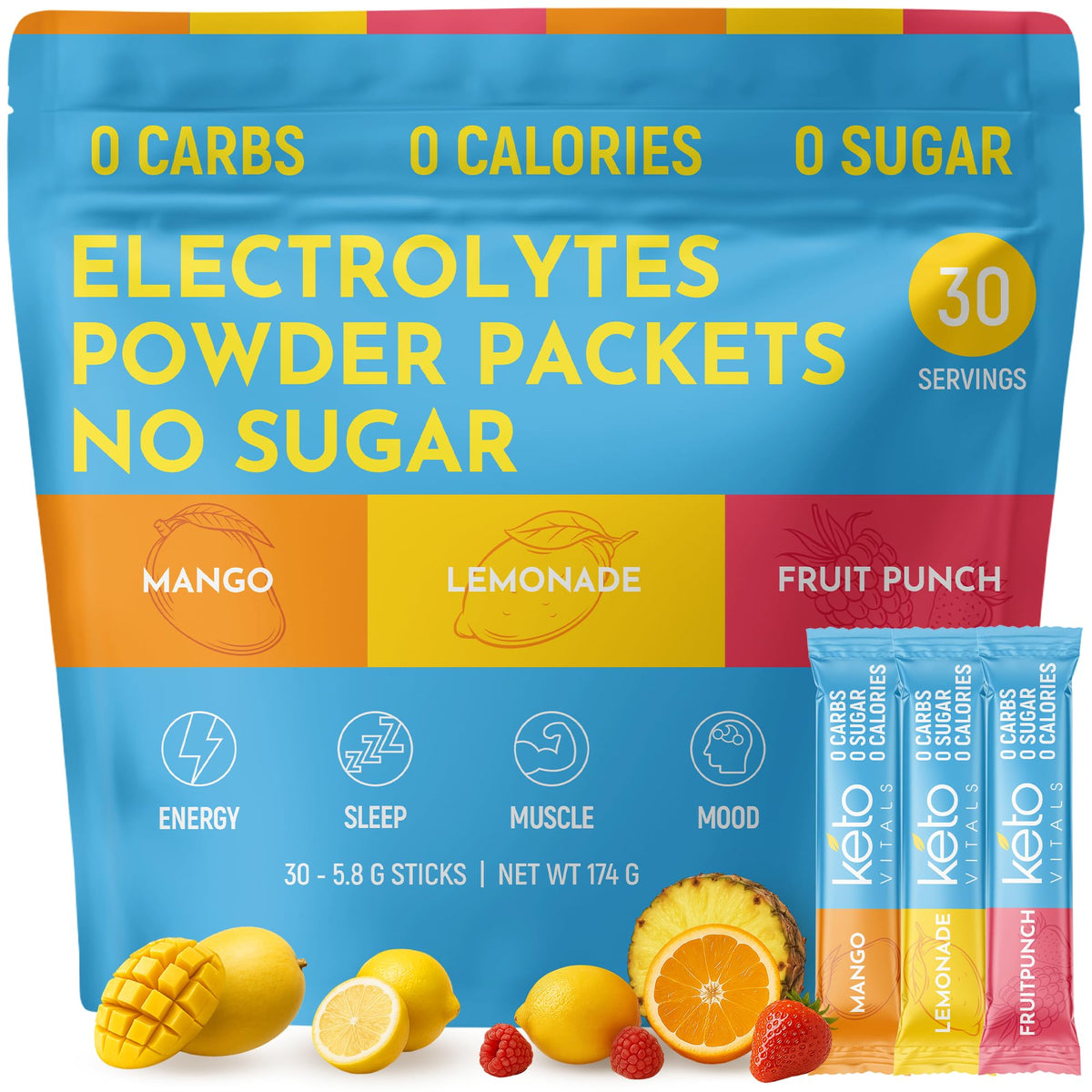 Keto Vitals Original Electrolytes packets front for on-the-go hydration and energy.