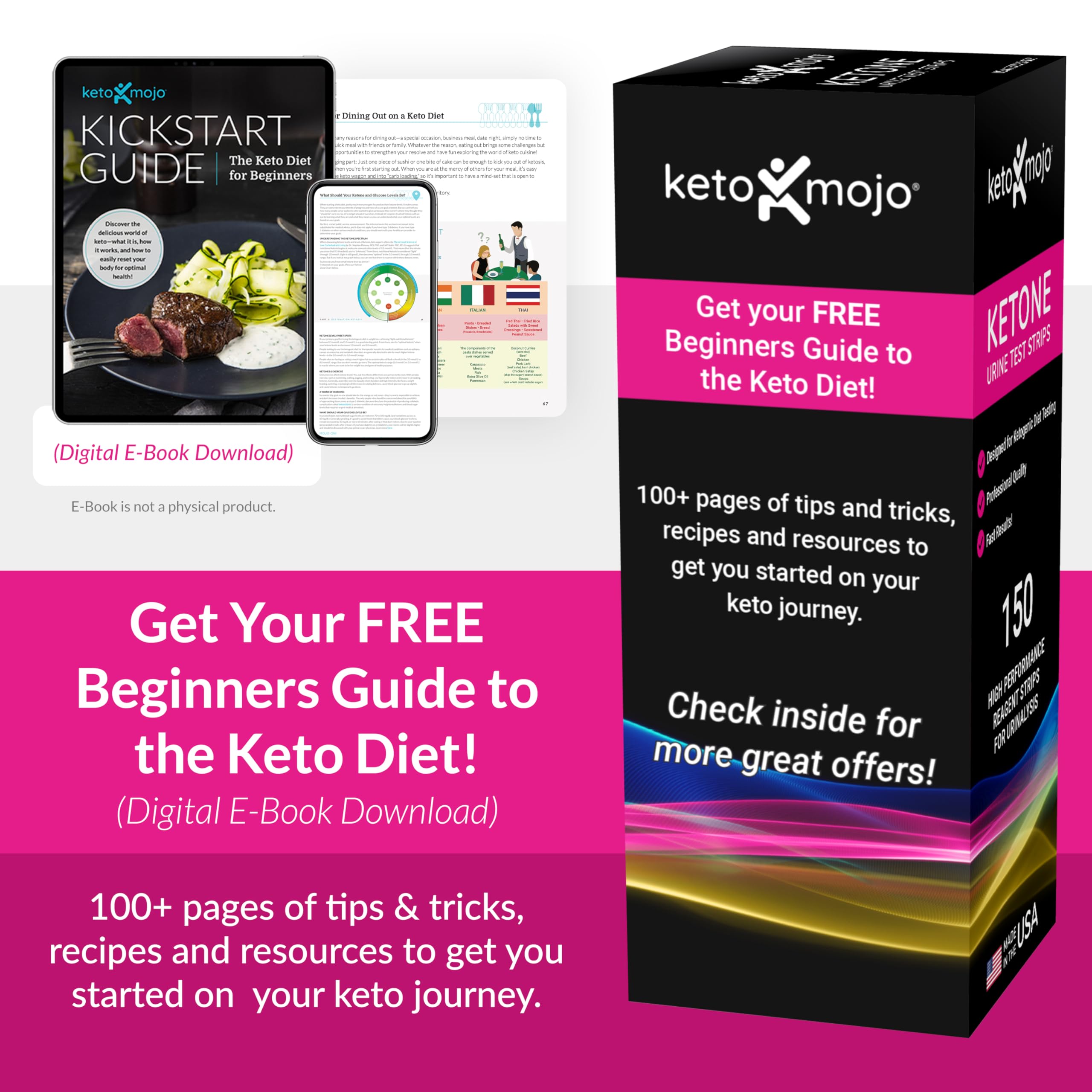 Keto-Mojo 150 ketone urine strip dipping action enables clean sampling.
