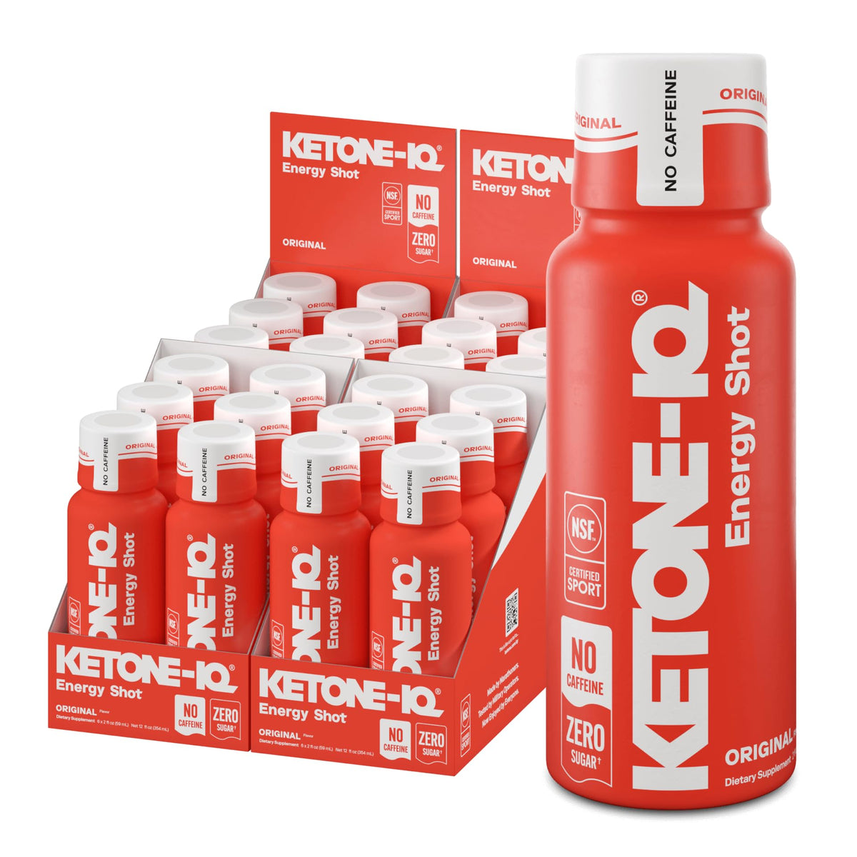 Ketone-IQ No Caffeine Shot bottle front showing 10g ketones for steady energy.