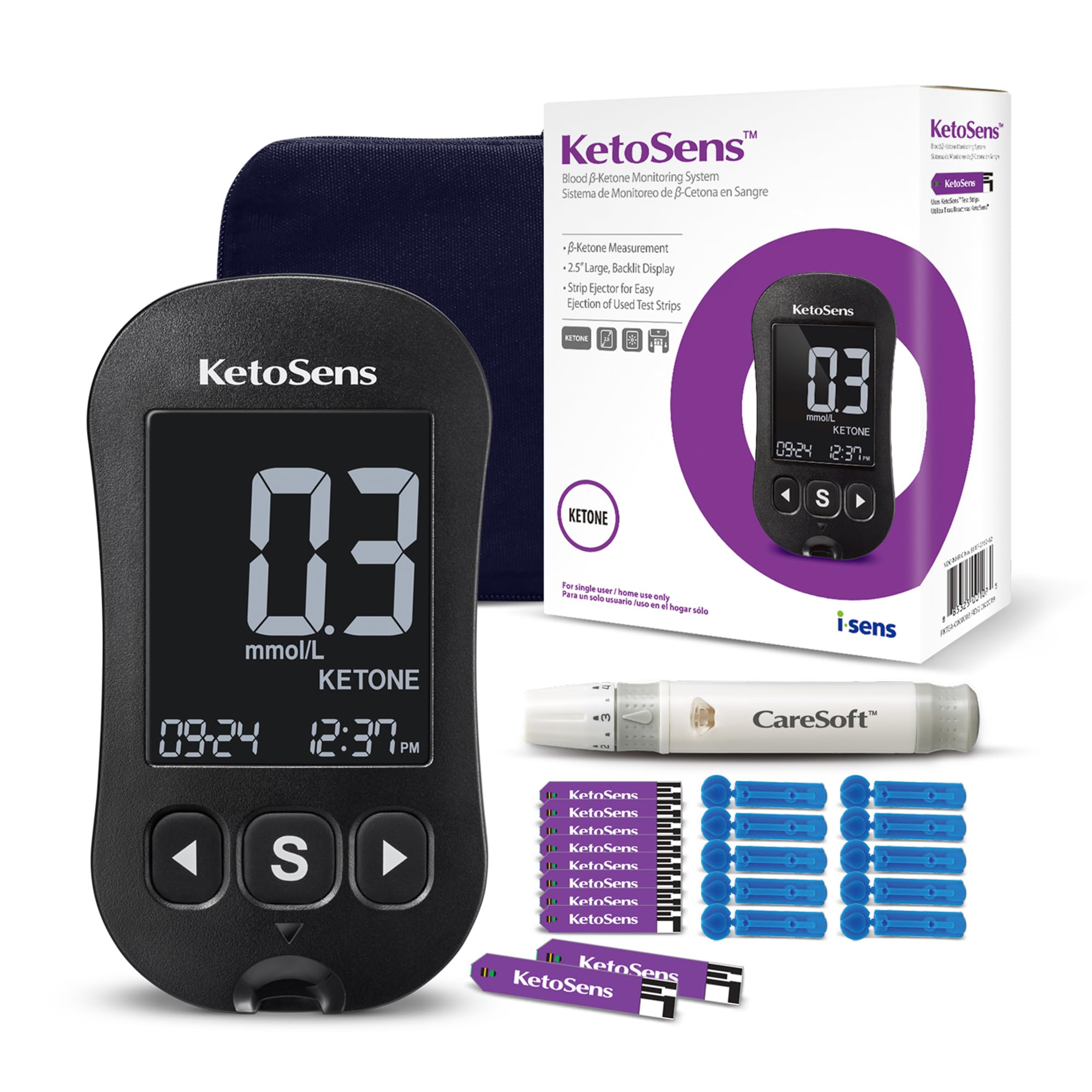 KetoSens blood ketone meter with clear LCD display for fast readings.