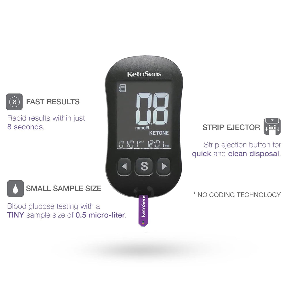 KetoSens ketone test strips enabling reliable on-the-go tracking.