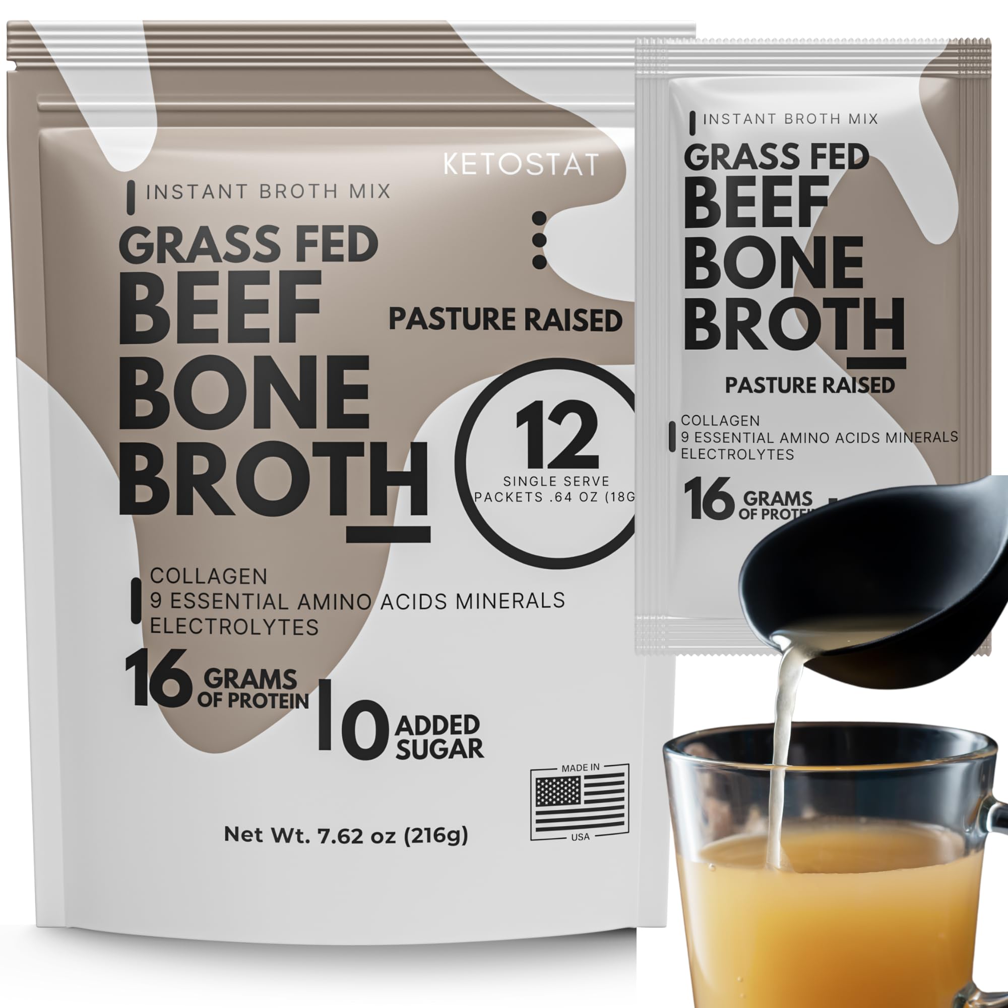 Ketostat bone broth packet packaging enables on the go nutrition.