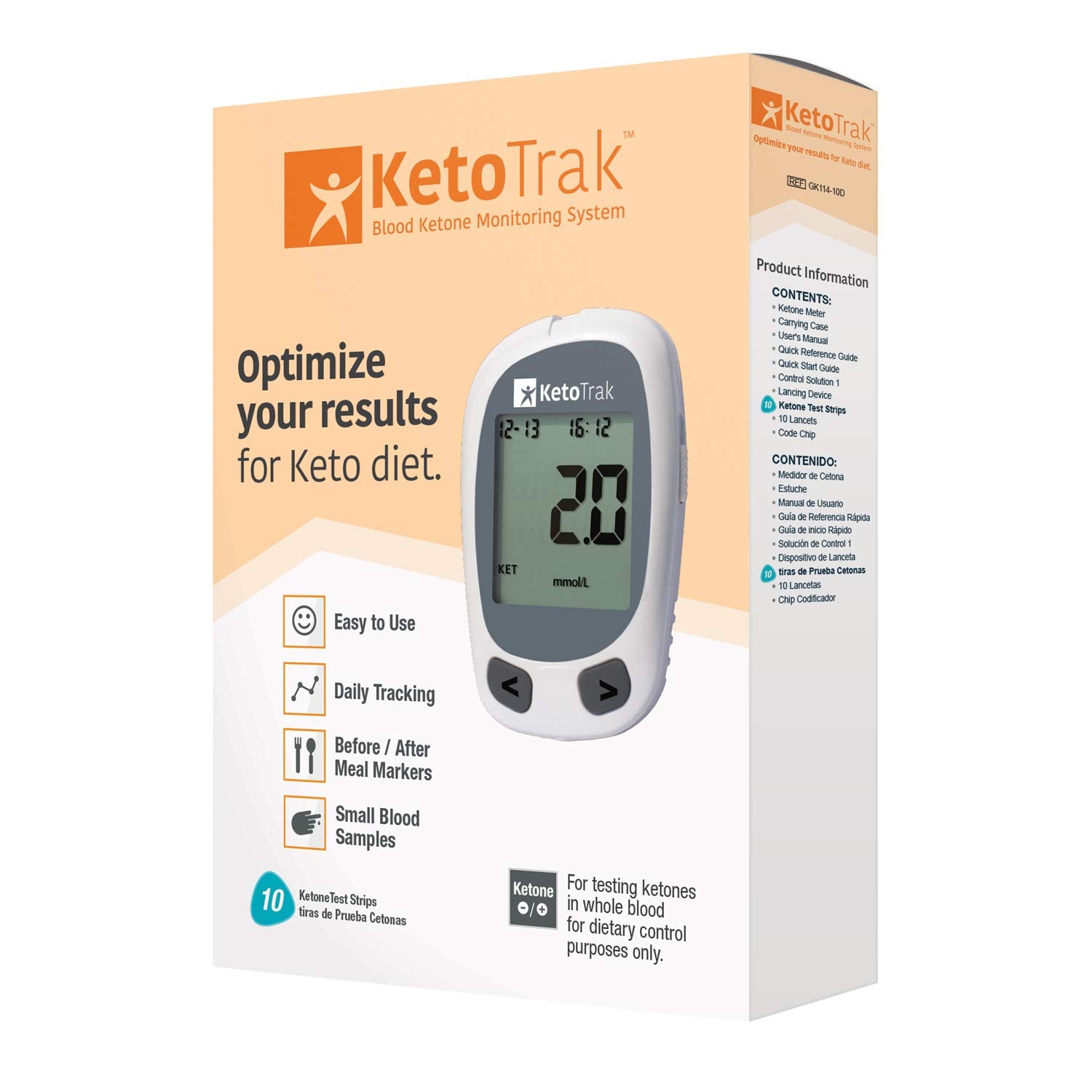 KetoTrak blood ketone meter with clear display for quick ketosis readings