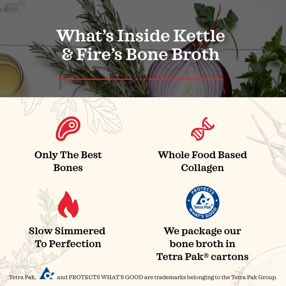 Kettle & Fire close-up shows collagen and amino acids in the broth.