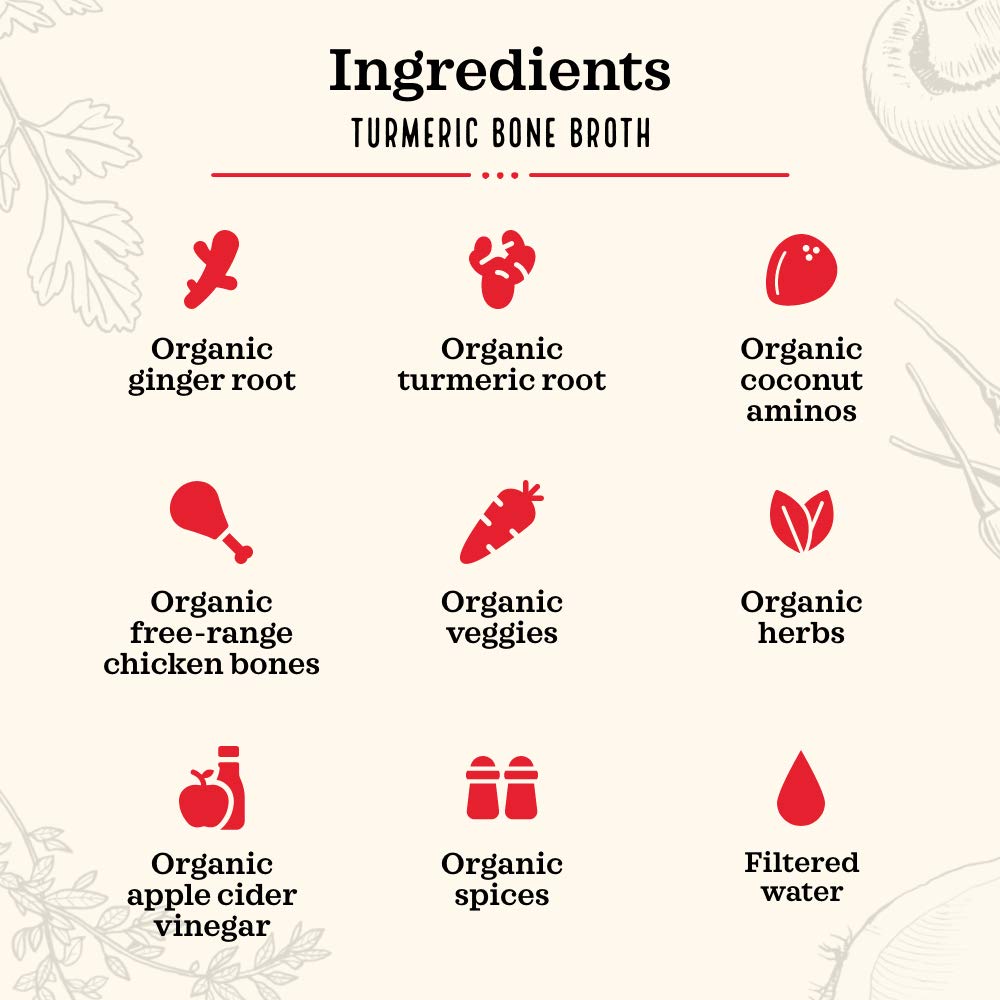 Kettle & Fire turmeric ginger broth label shows organic ingredients.