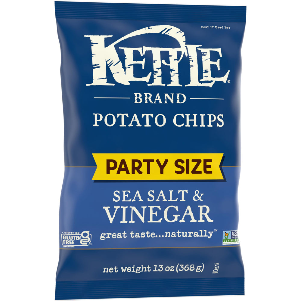 Kettle Brand Sea Salt & Vinegar chips with non-GMO Project Verified seal.