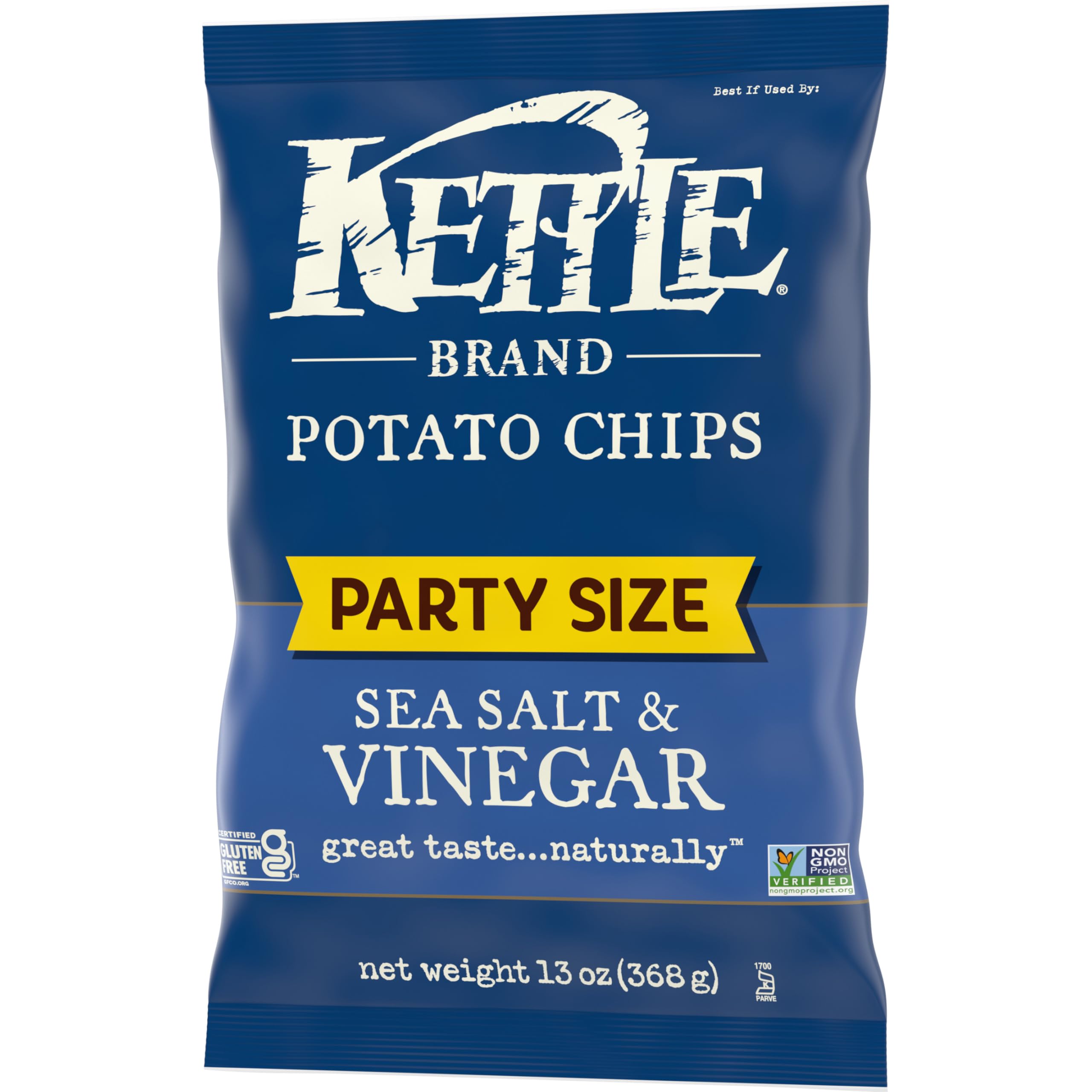 Kettle Brand Sea Salt & Vinegar party-size chips ready for gatherings.