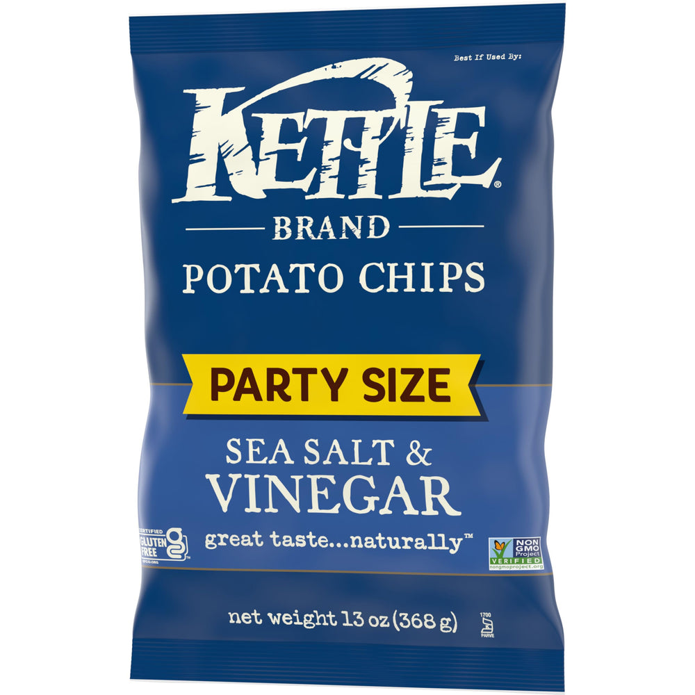 Kettle Brand Sea Salt & Vinegar party-size chips ready for gatherings.