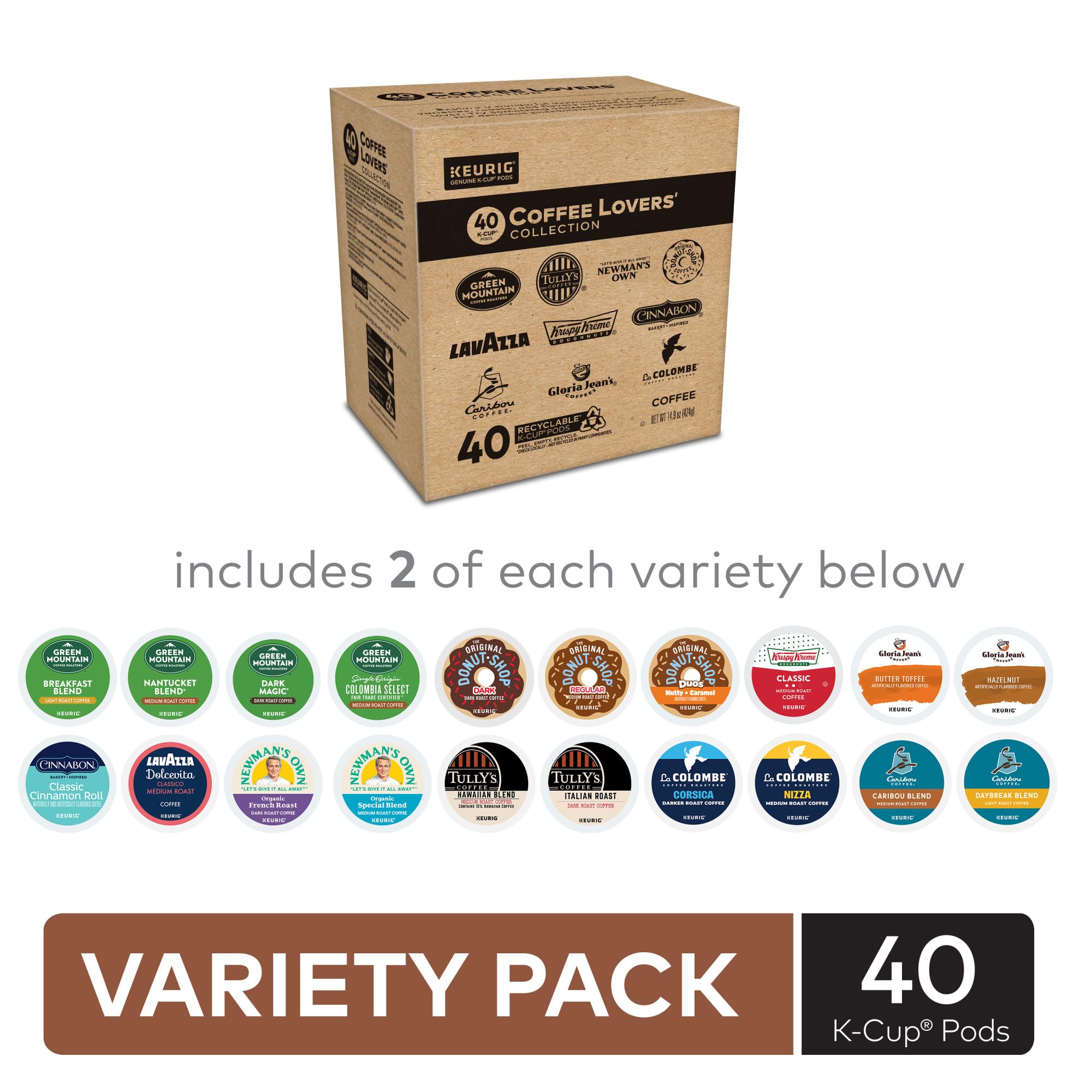 Keurig Coffee Lovers’ Collection close-up showing 20 varieties for tastings.