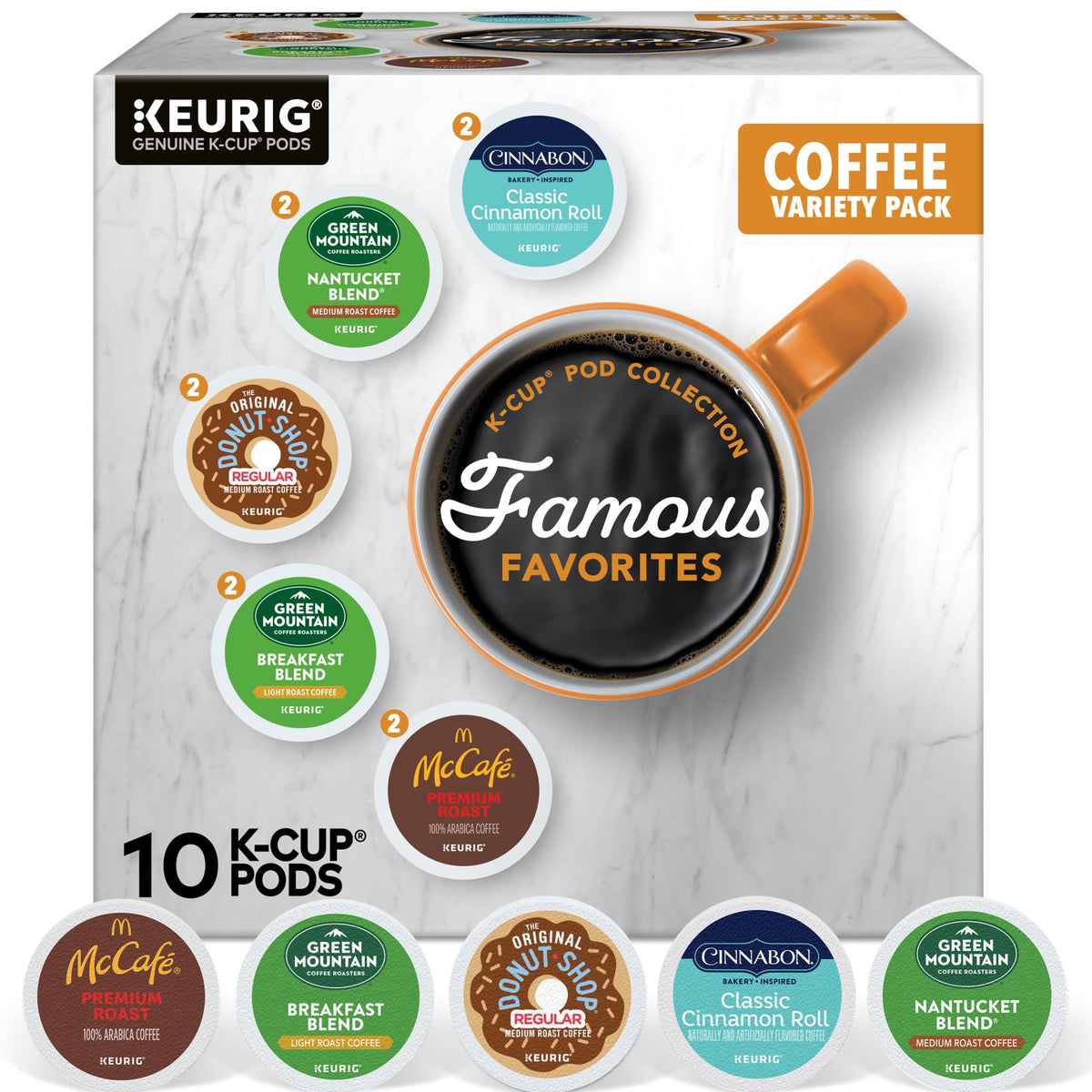 Keurig Famous Favorites Donut Shop Regular pods arranged for a classic morning brew