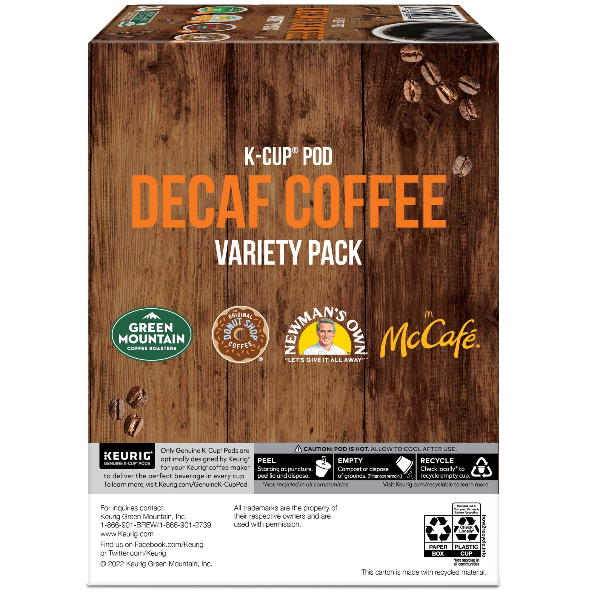 Keurig No artificial ingredients claim on decaf coffee label.