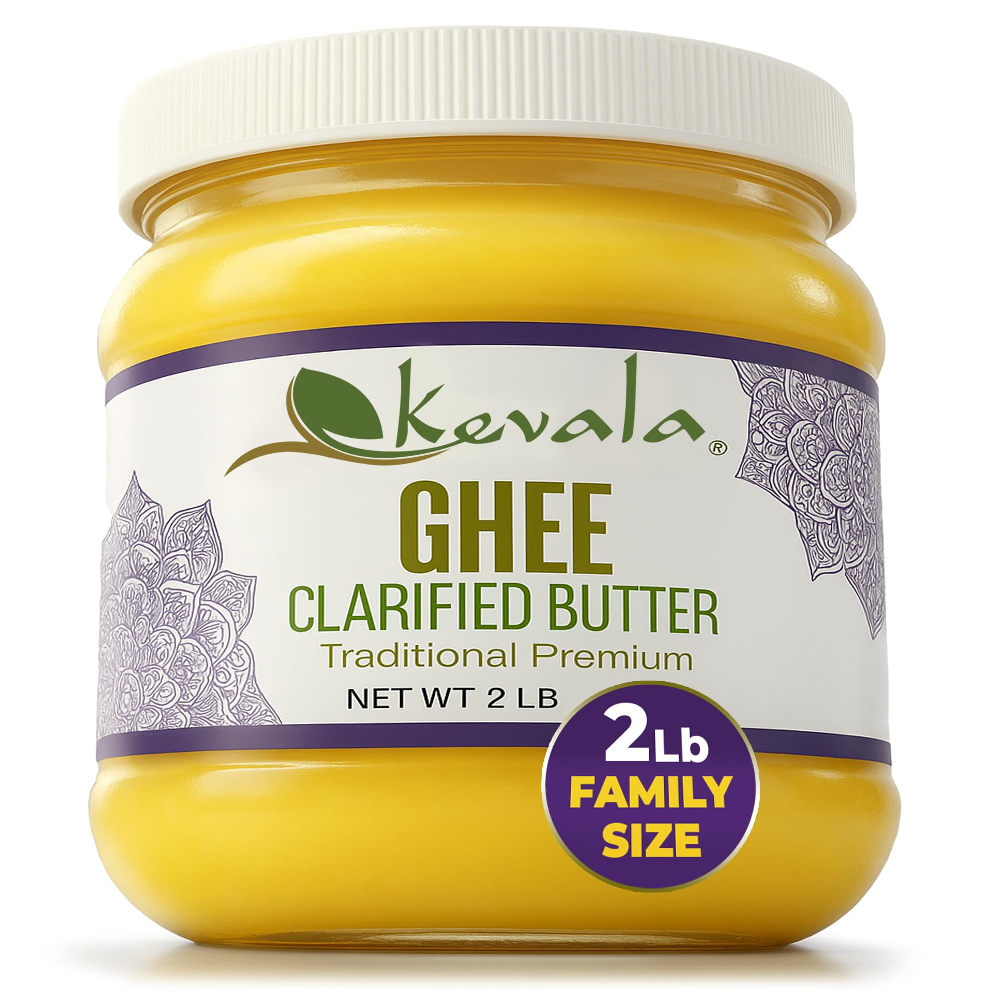 Kevala clarified butter ghee 2 lb pack, grass-fed, ideal for high-heat cooking