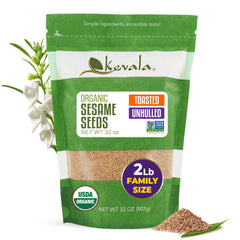 Kevala organic toasted sesame seeds in resealable bag for easy pantry access.