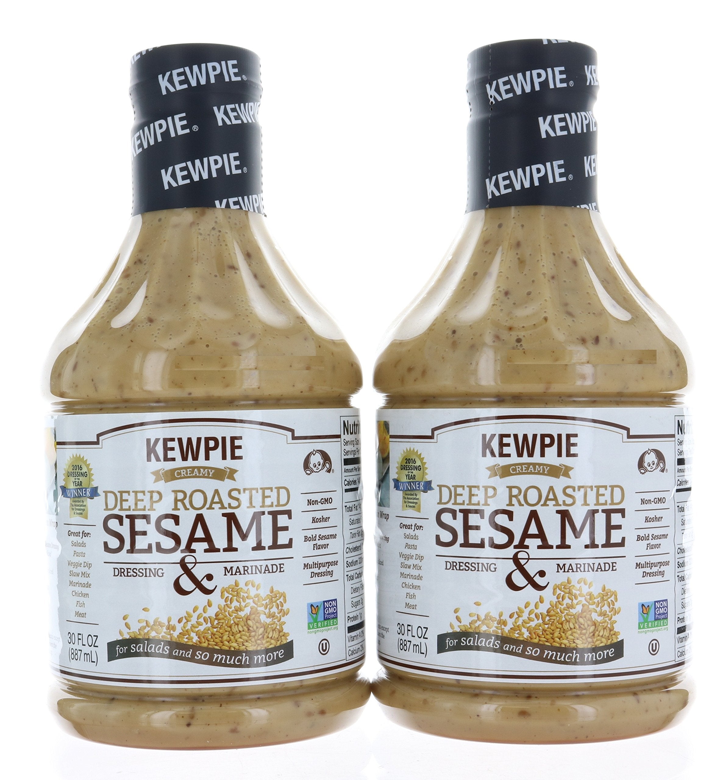 Kewpie Creamy Deep Roasted Sesame Dressing bottle pour shows smooth texture for salads
