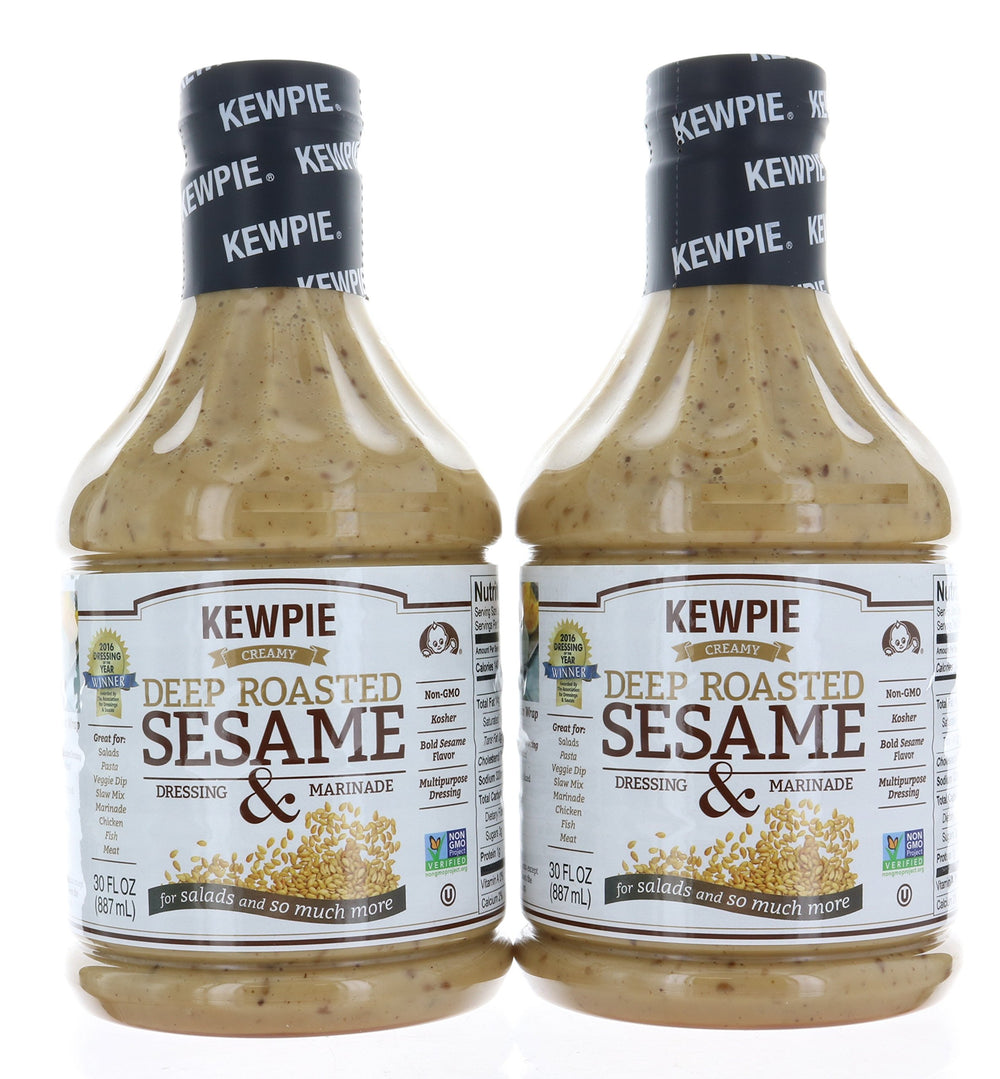 Kewpie Creamy Deep Roasted Sesame Dressing bottle pour shows smooth texture for salads