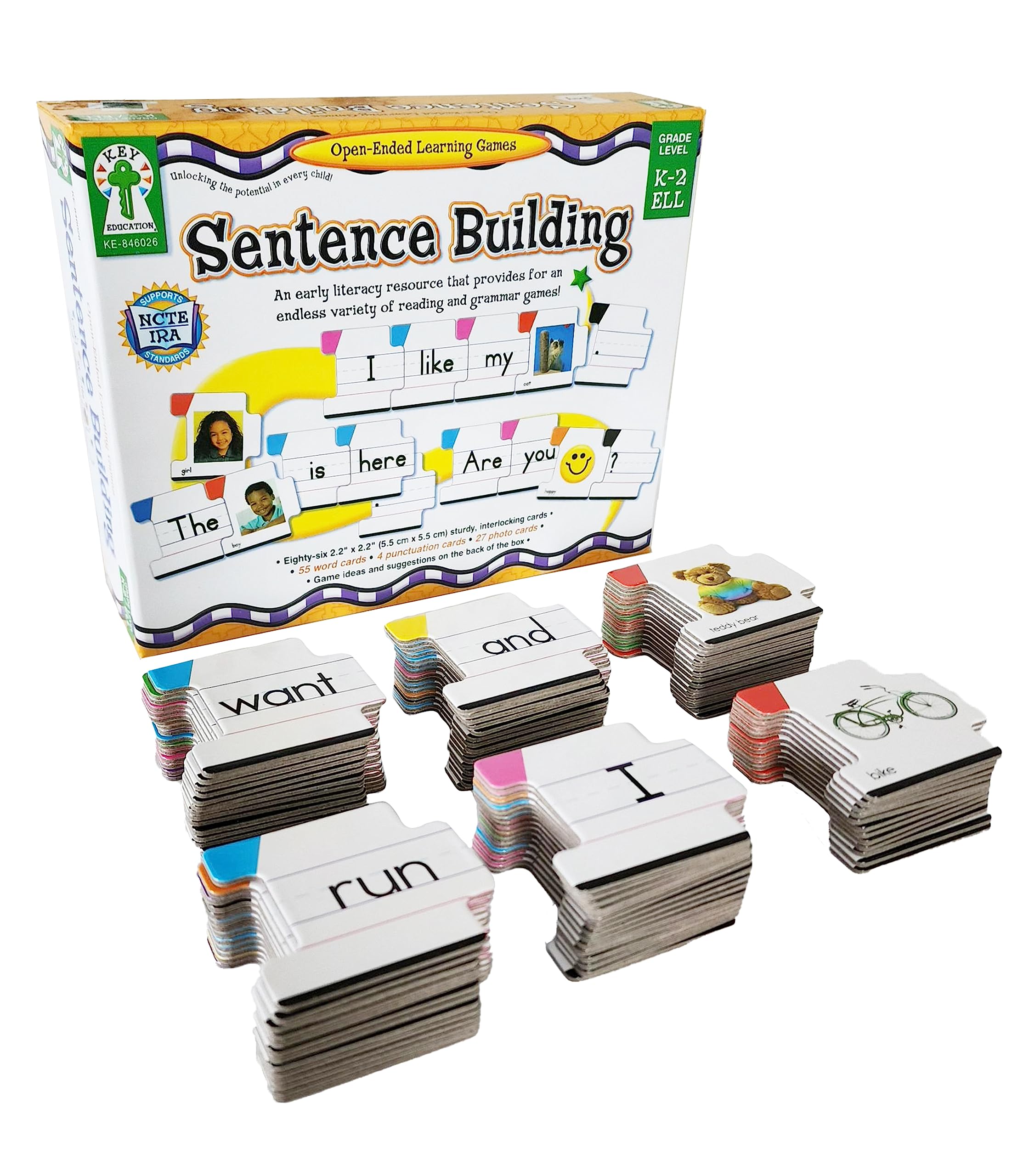 Key Education word cards color coded by parts of speech for sentence building