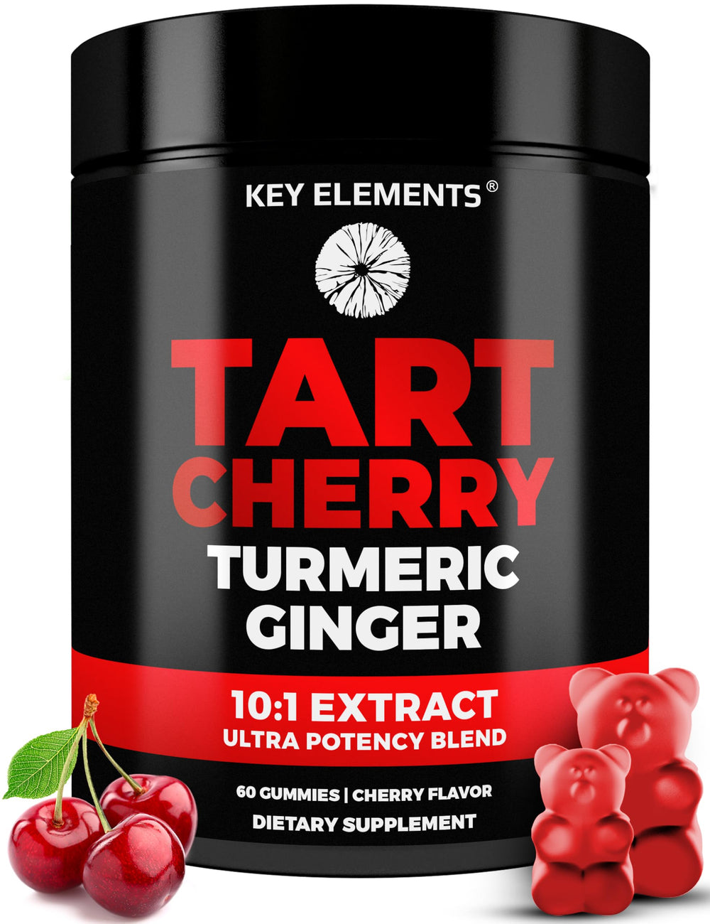 Key Elements Ultra Strength Tart Cherry Gummies bottle front promotes recovery