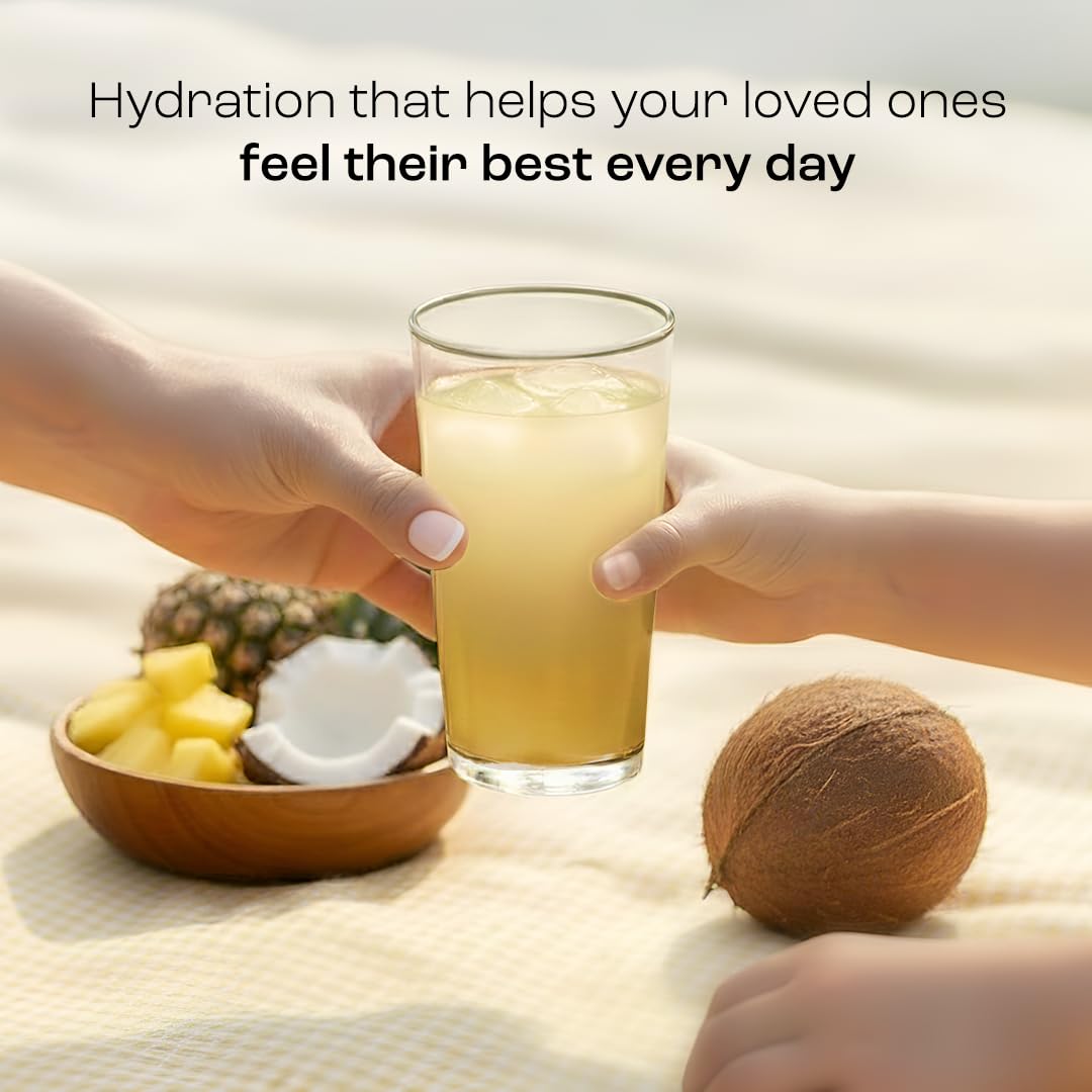 KEY NUTRIENTS easy-mix pineapple-coconut hydration powder dissolving