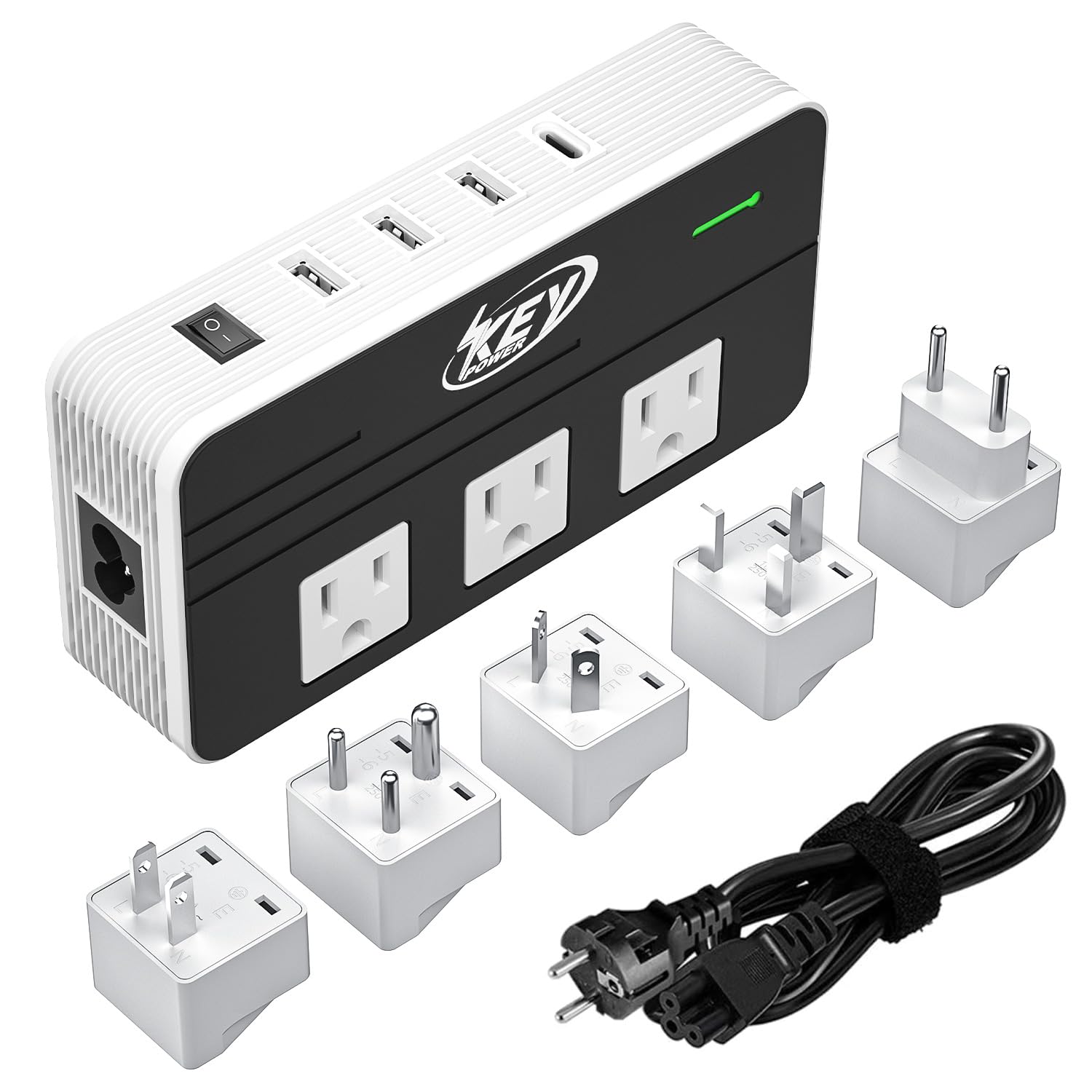 Key Power 230W converter front view for travel and dual voltage use.