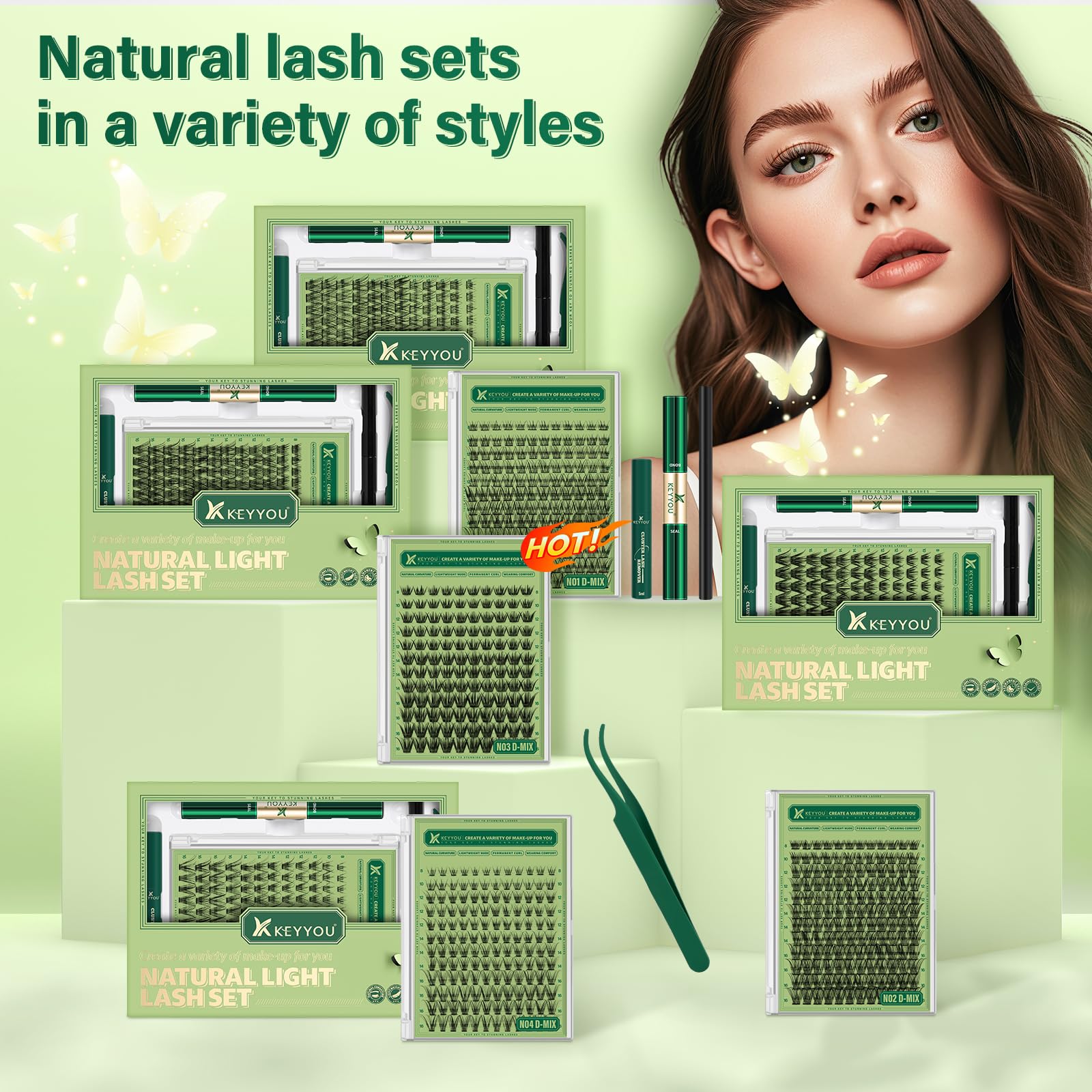 KEYYOU DIY-lash-application close-up shows easy cluster placement.