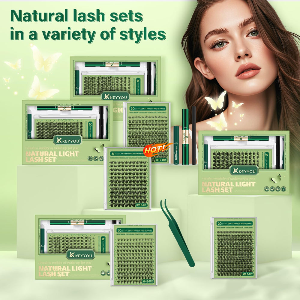 KEYYOU DIY-lash-application close-up shows easy cluster placement.