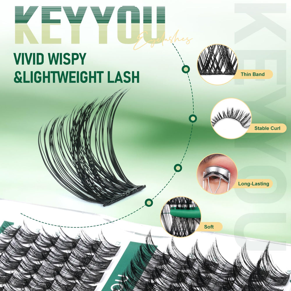 Keyyou Lash Clusters with upgraded adhesive tape for easy, tidy application.