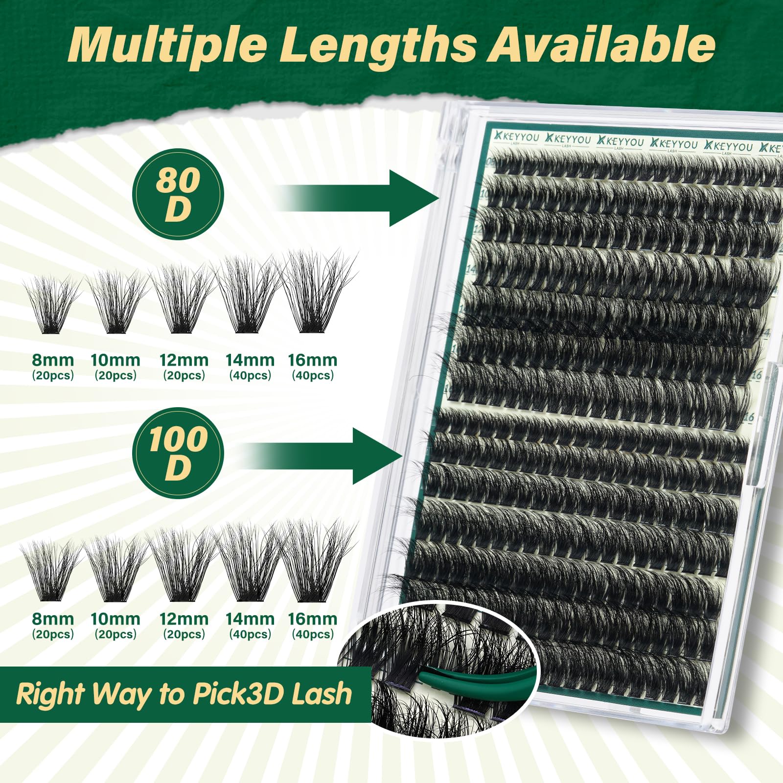 KEYYOU LASH precision tweezers enabling controlled cluster placement during application.