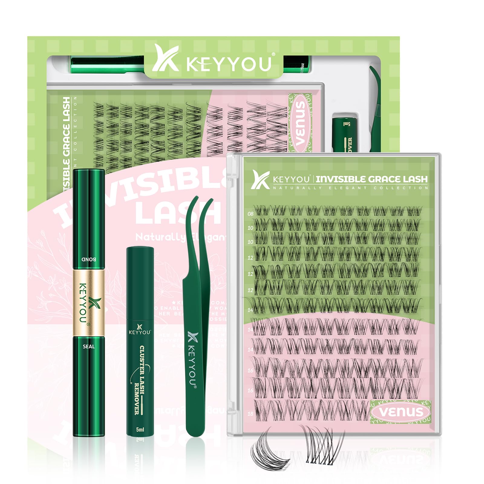 KEYYOU Venus Lash Clusters Kit invisble band close-up for seamless natural look