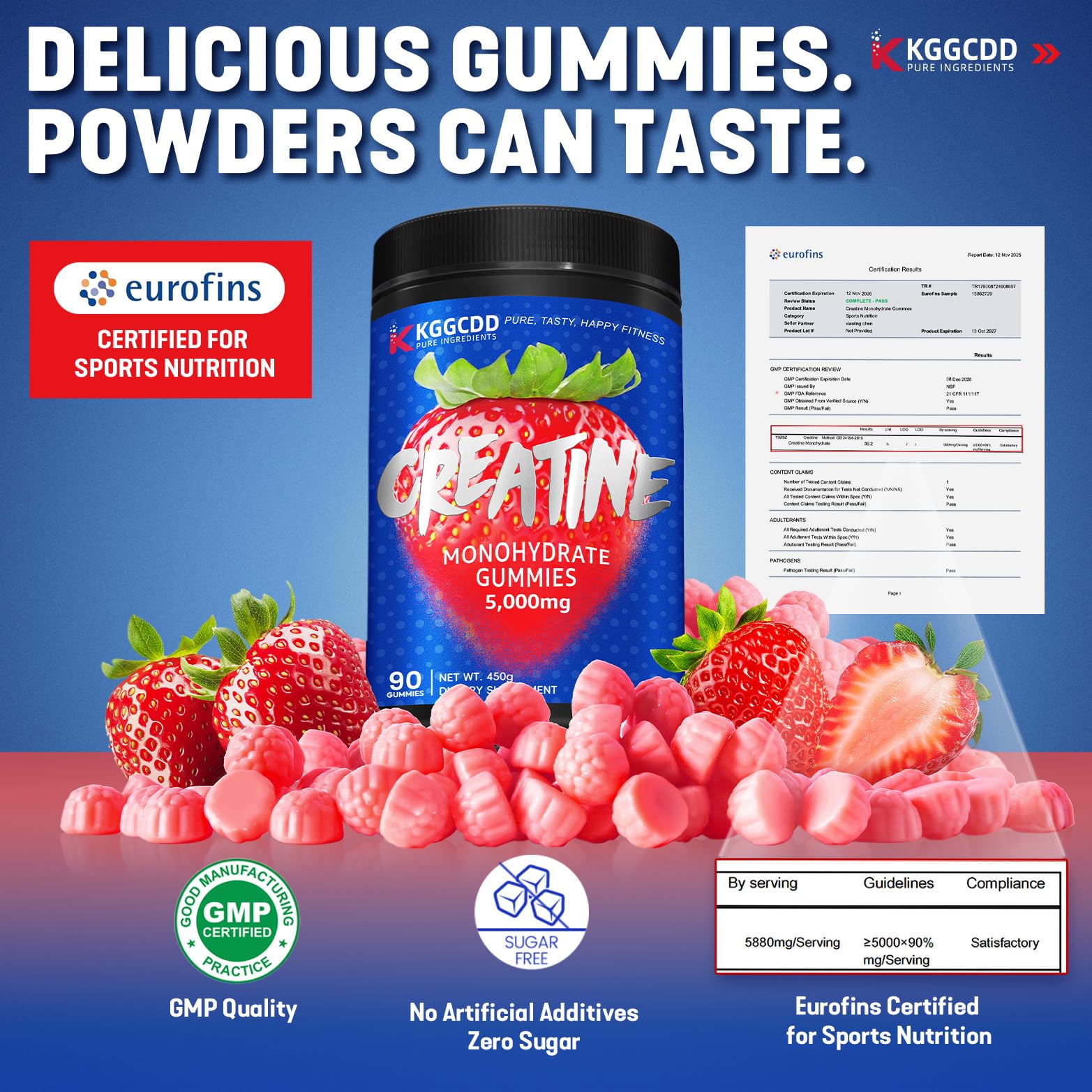 KGGCDD creatine gummies serving idea with three gummies per day for endurance.