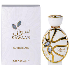 Khadlaj Sawaar Vanille Blanc bottle top highlights creamy sweetness and refined tone