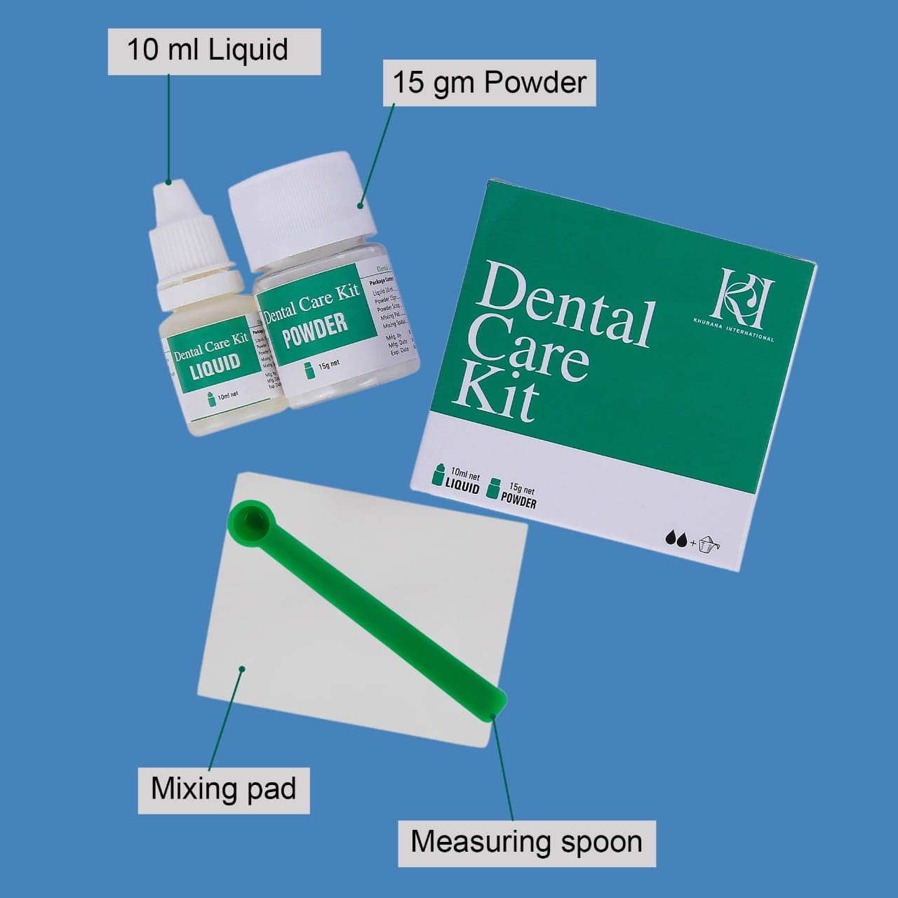 KI powder-liquid components with mixing pad for smooth, efficient cement preparation